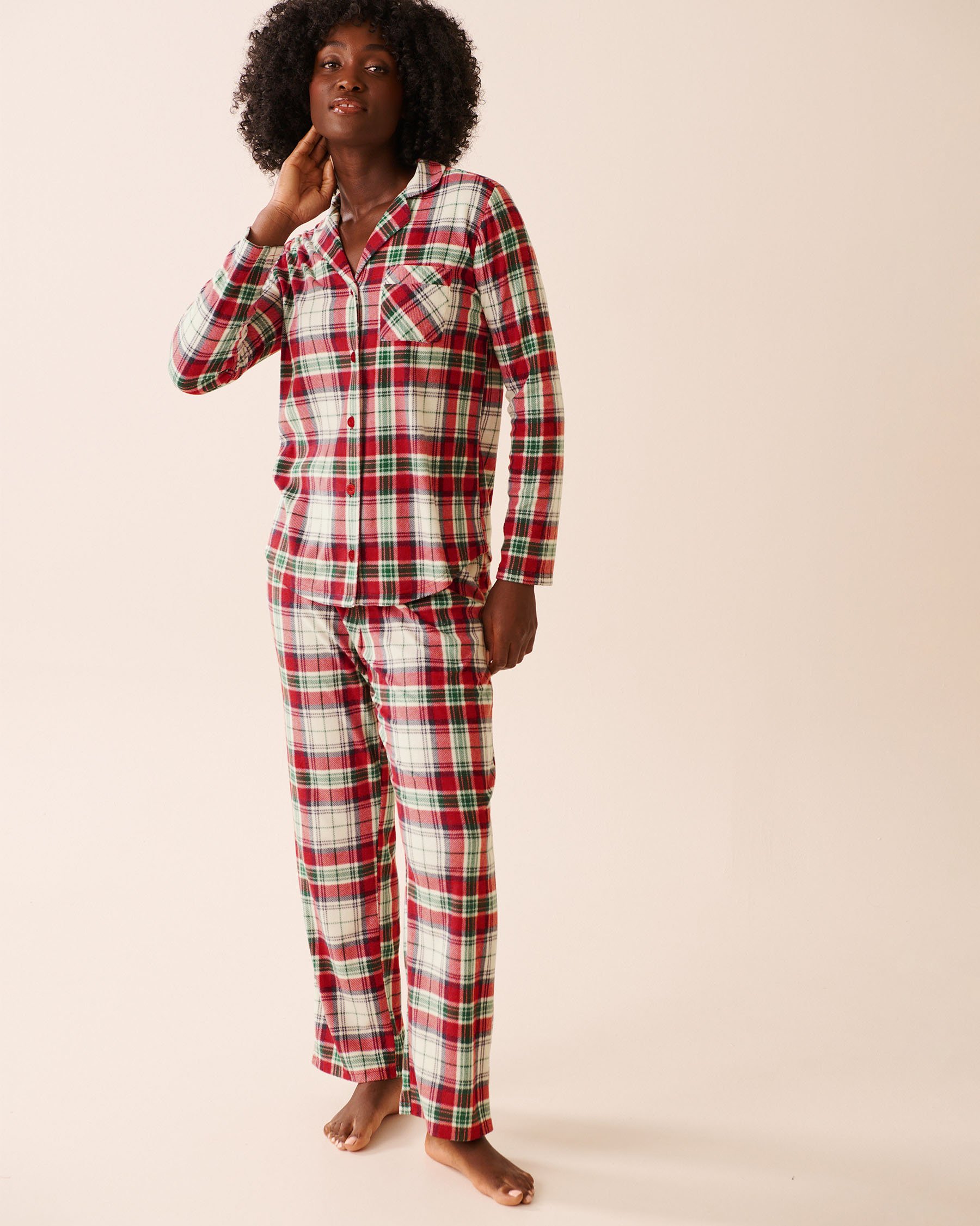 LA VIE EN ROSE Red Plaid Microfleece PJ Set Red & White Plaid 40400090 - View3