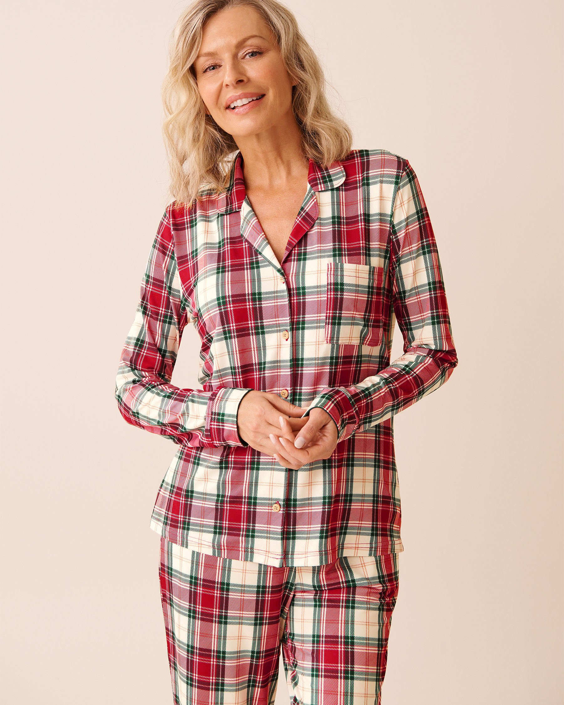 LA VIE EN ROSE Red Plaid Super Soft Button-down Shirt Red Plaid 40100810 - View2