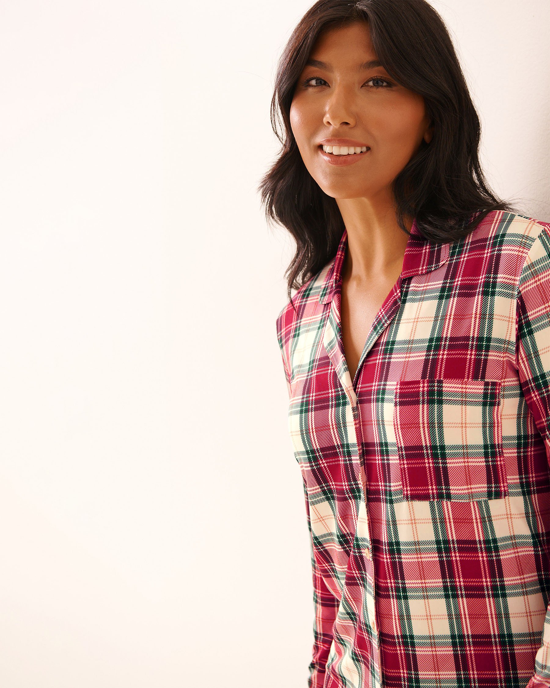 LA VIE EN ROSE Red Plaid Super Soft Button-down Sleepshirt Red Plaid 40500465 - View3
