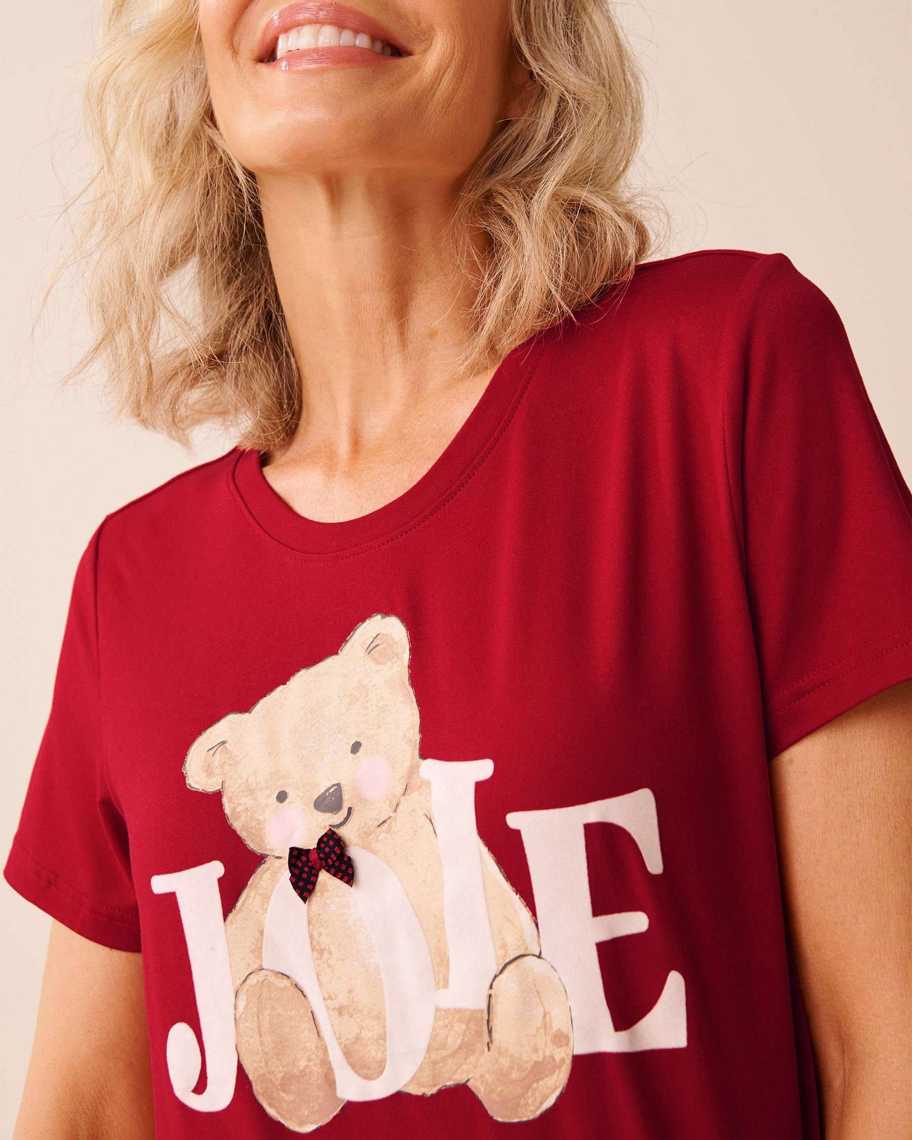 LA VIE EN ROSE Teddy Bear Print Super Soft T-shirt Red/Teddy Bears 40100808 - View3