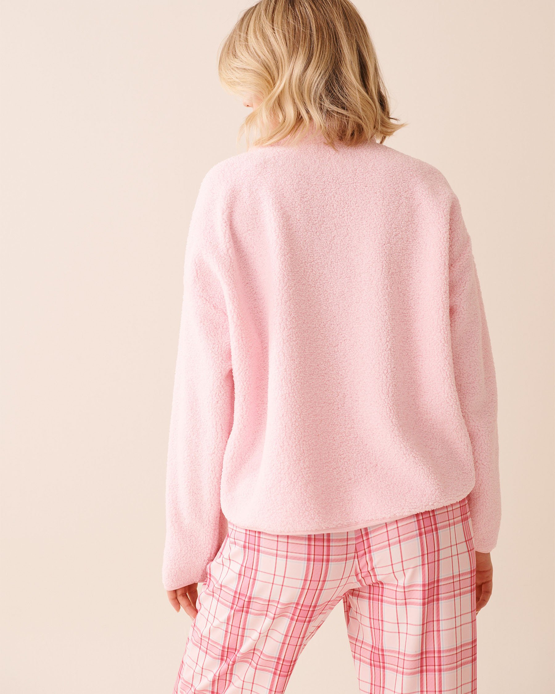 LA VIE EN ROSE Teddy Fleece Half-zip Sweatshirt Pastel Pink 40600214 - View2