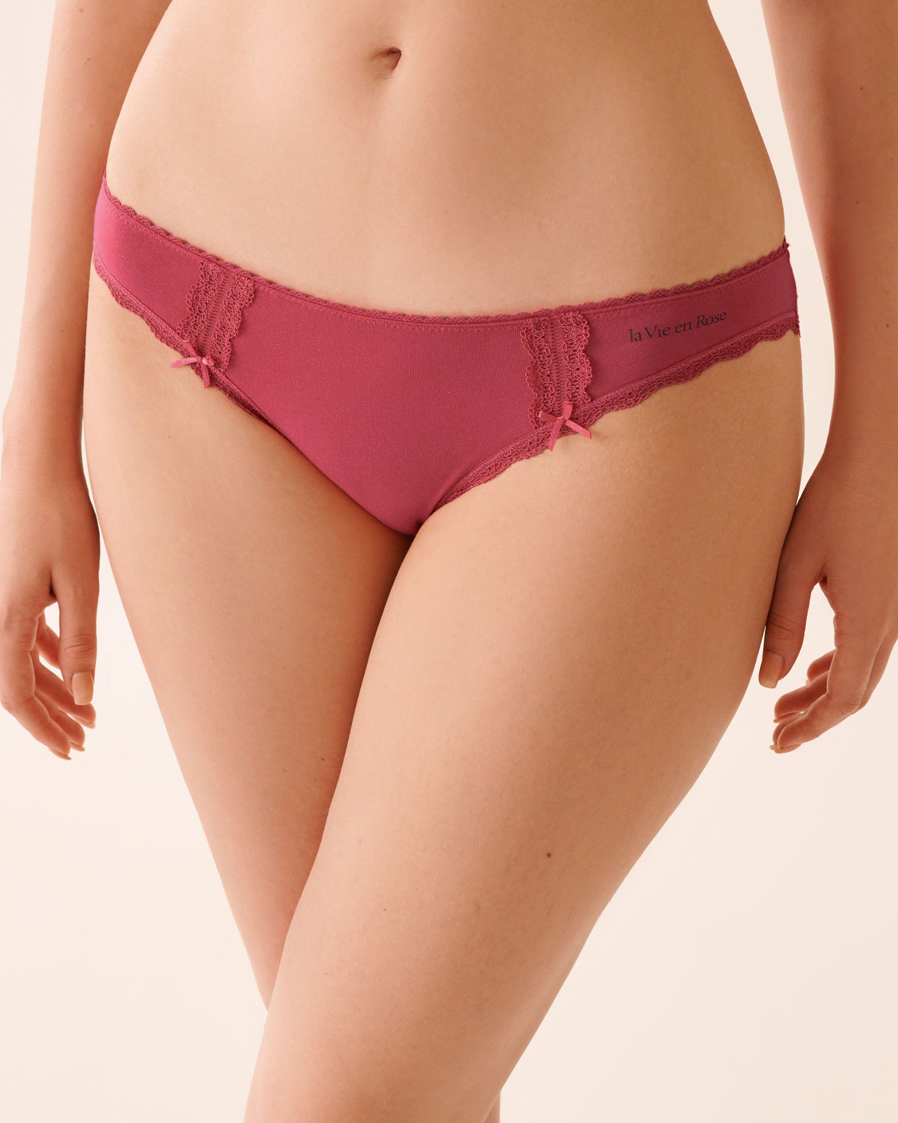 LA VIE EN ROSE Cotton and Lace Detail Bikini Panty Cherry Red 20100662 - View1