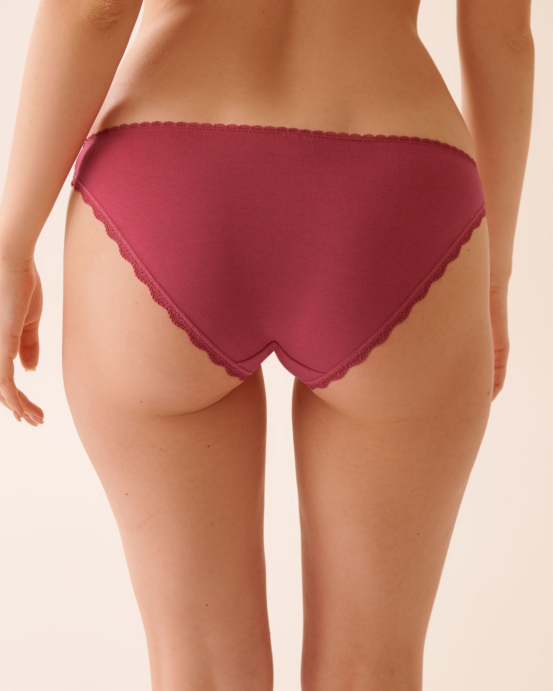 LA VIE EN ROSE Cotton and Lace Detail Bikini Panty Cherry Red 20100662 - View2