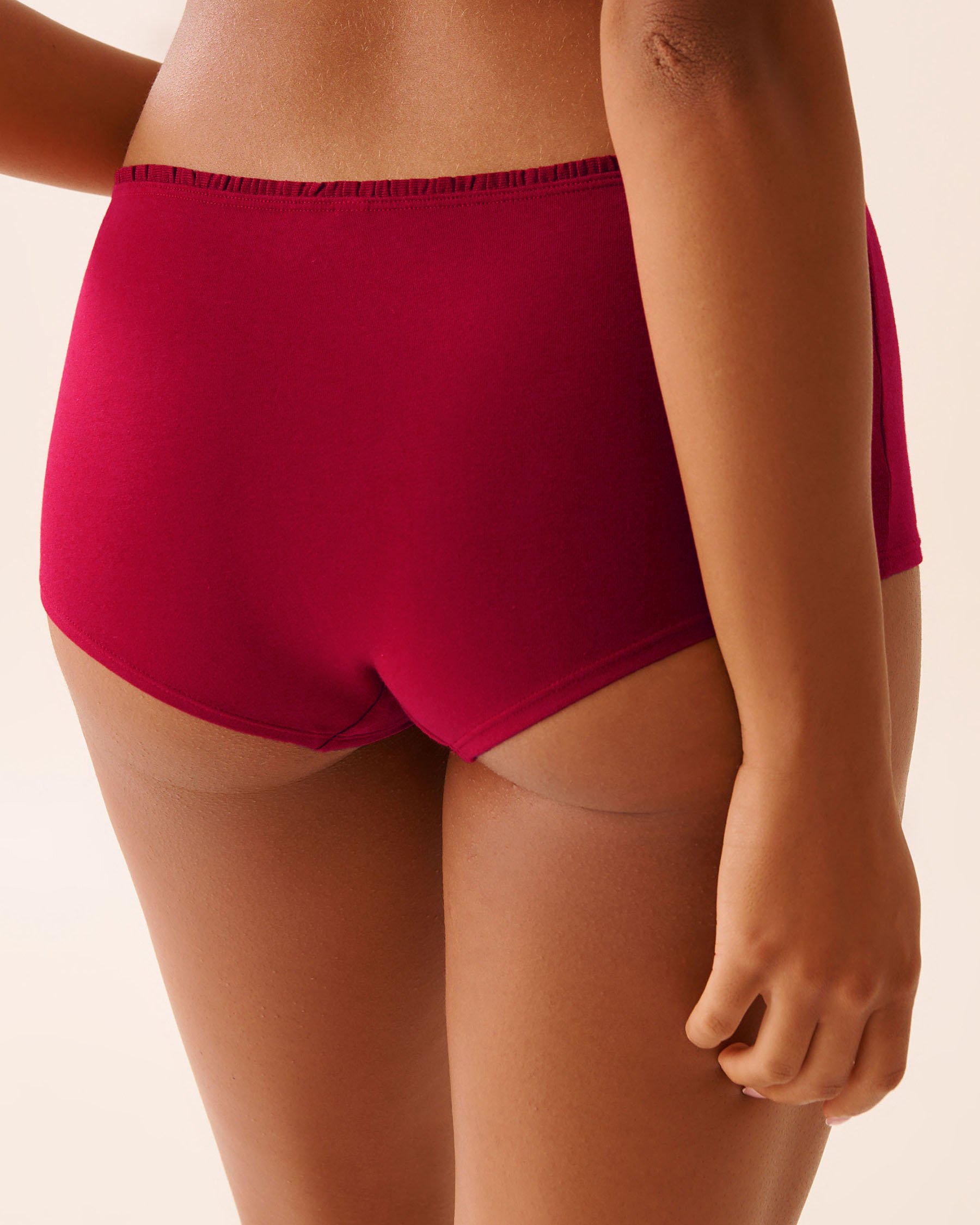 LA VIE EN ROSE Ruffle Trim Cotton Boyshort Panty Merry Red 20100668 - View2