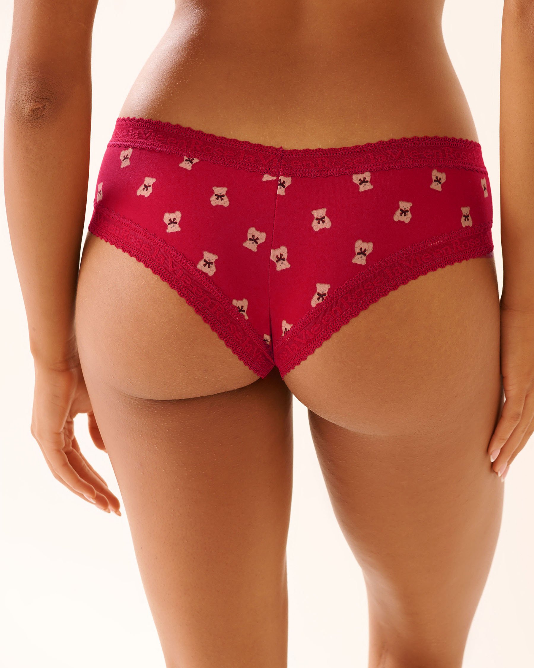 LA VIE EN ROSE Super Soft Lace Trim Cheeky Panty Red/Teddy Bears 20100693 - View2