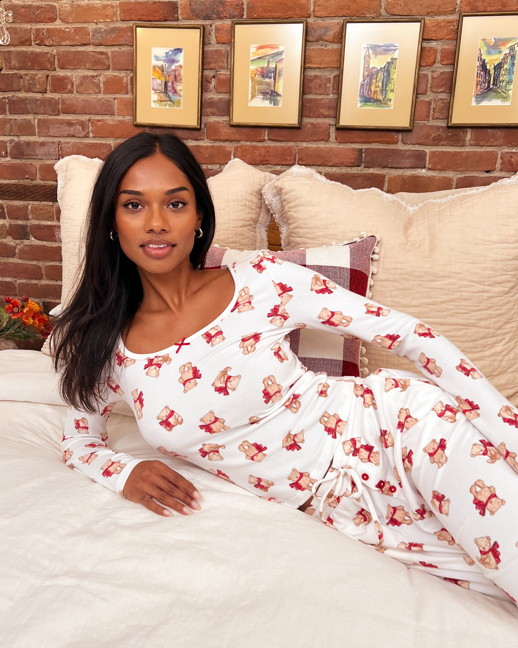 LA VIE EN ROSE Teddy Bear Print Recycled Fibers Long Sleeve Shirt White/Teddy Bears 40100790 - View8