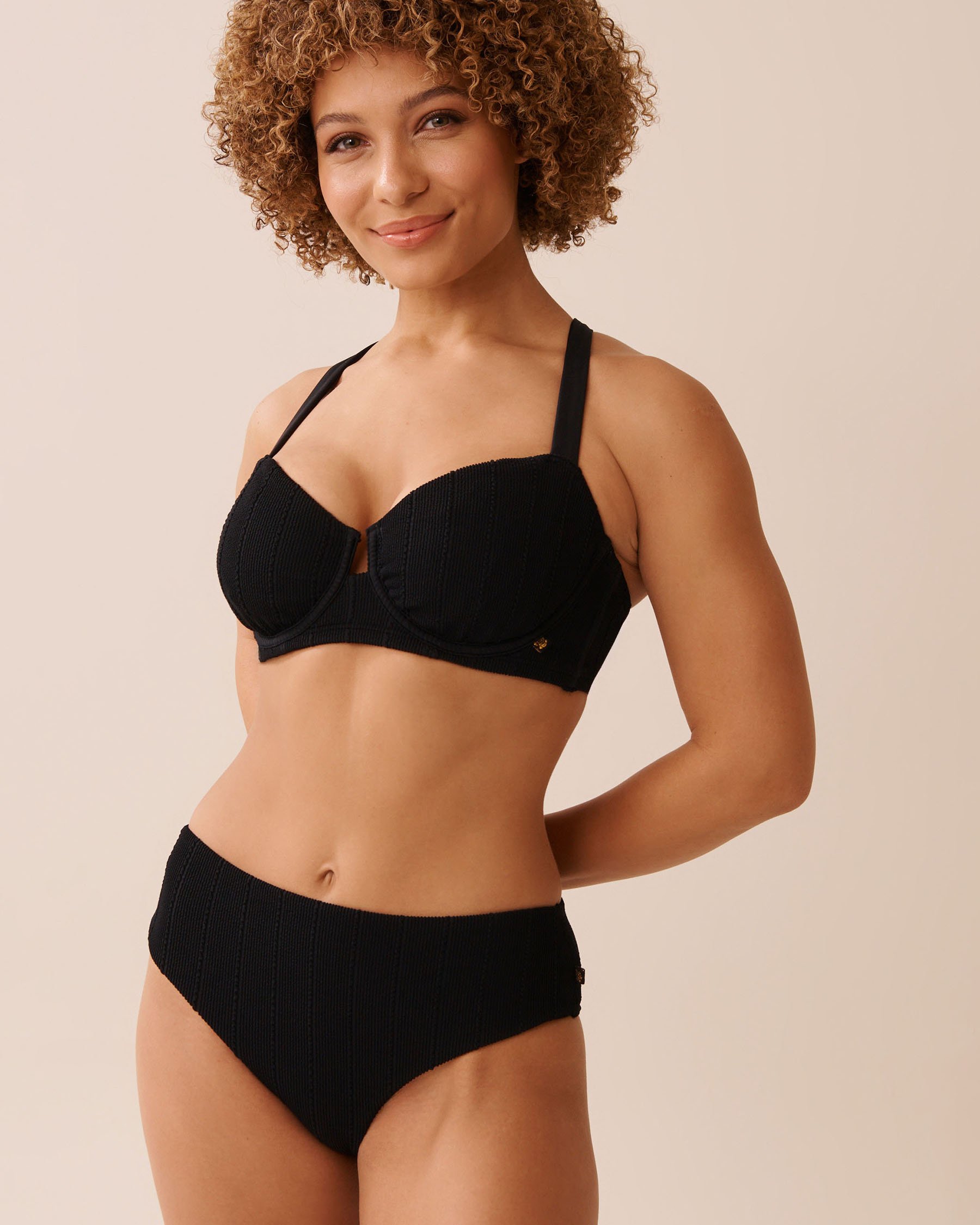 LA VIE EN ROSE AQUA SMOCKED D Cup Balconette Bikini Top Black 70200199 - View3