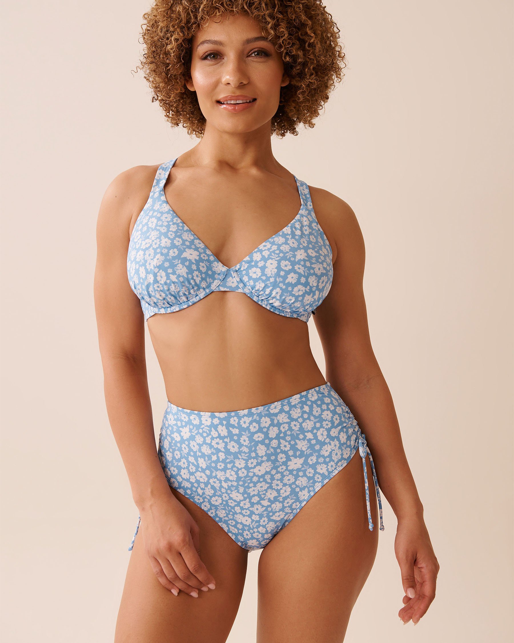 LA VIE EN ROSE AQUA Bas de bikini taille haute noué BLUE MEADOW Floral bleu 70300809 - Voir5
