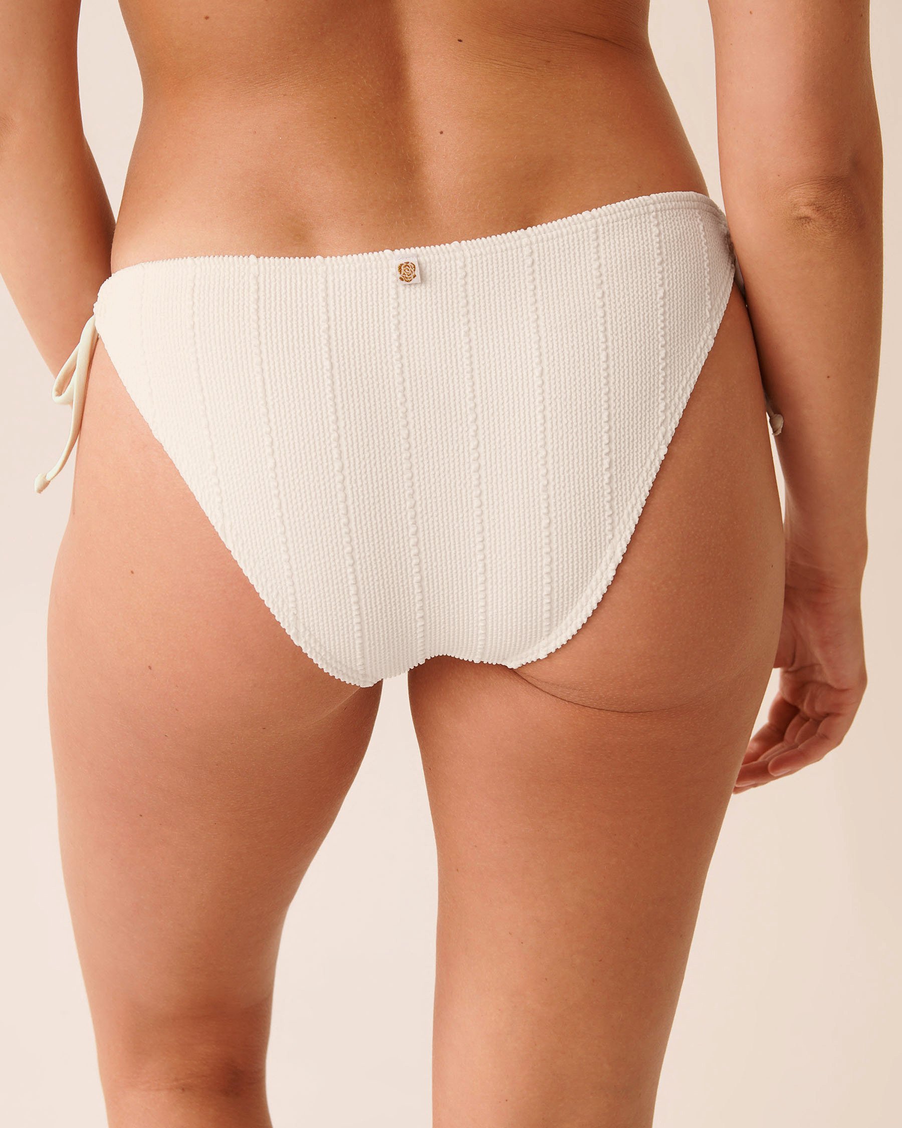 LA VIE EN ROSE AQUA SMOCKED Side Tie Brazilian Bikini Bottom White 70300811 - View4