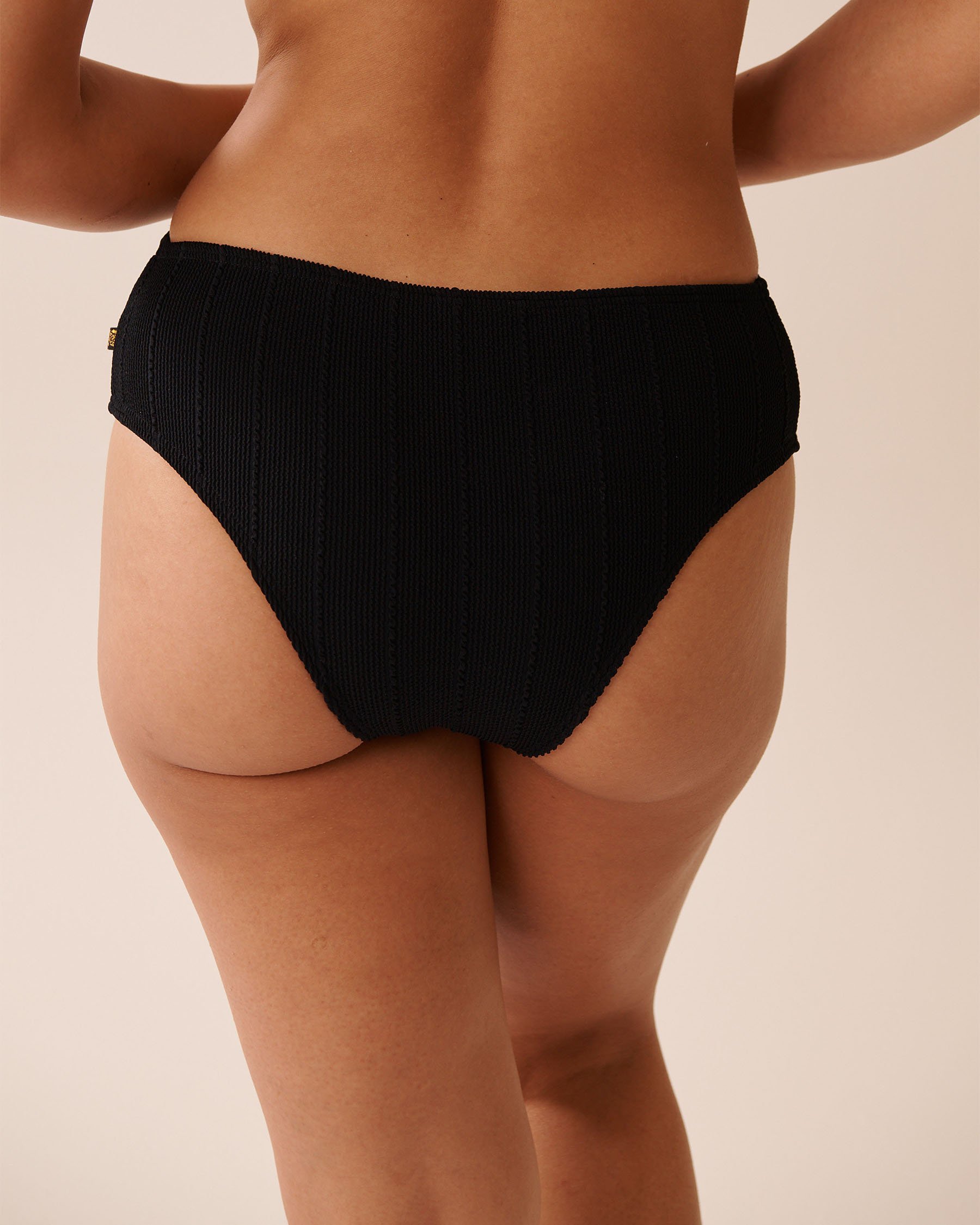 LA VIE EN ROSE AQUA SMOCKED Mid-rise Cheeky Bikini Bottom Black 70300812 - View3