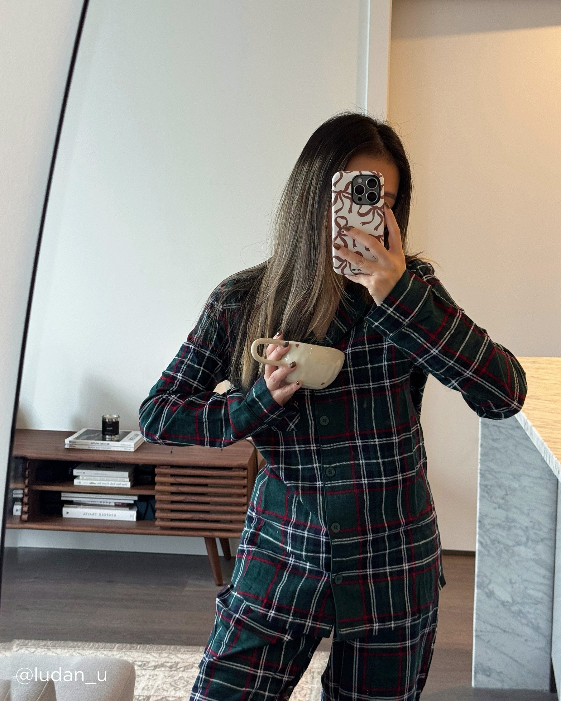 LA VIE EN ROSE Green Plaid Flannel PJ Set Green Plaid 40400089 - View7