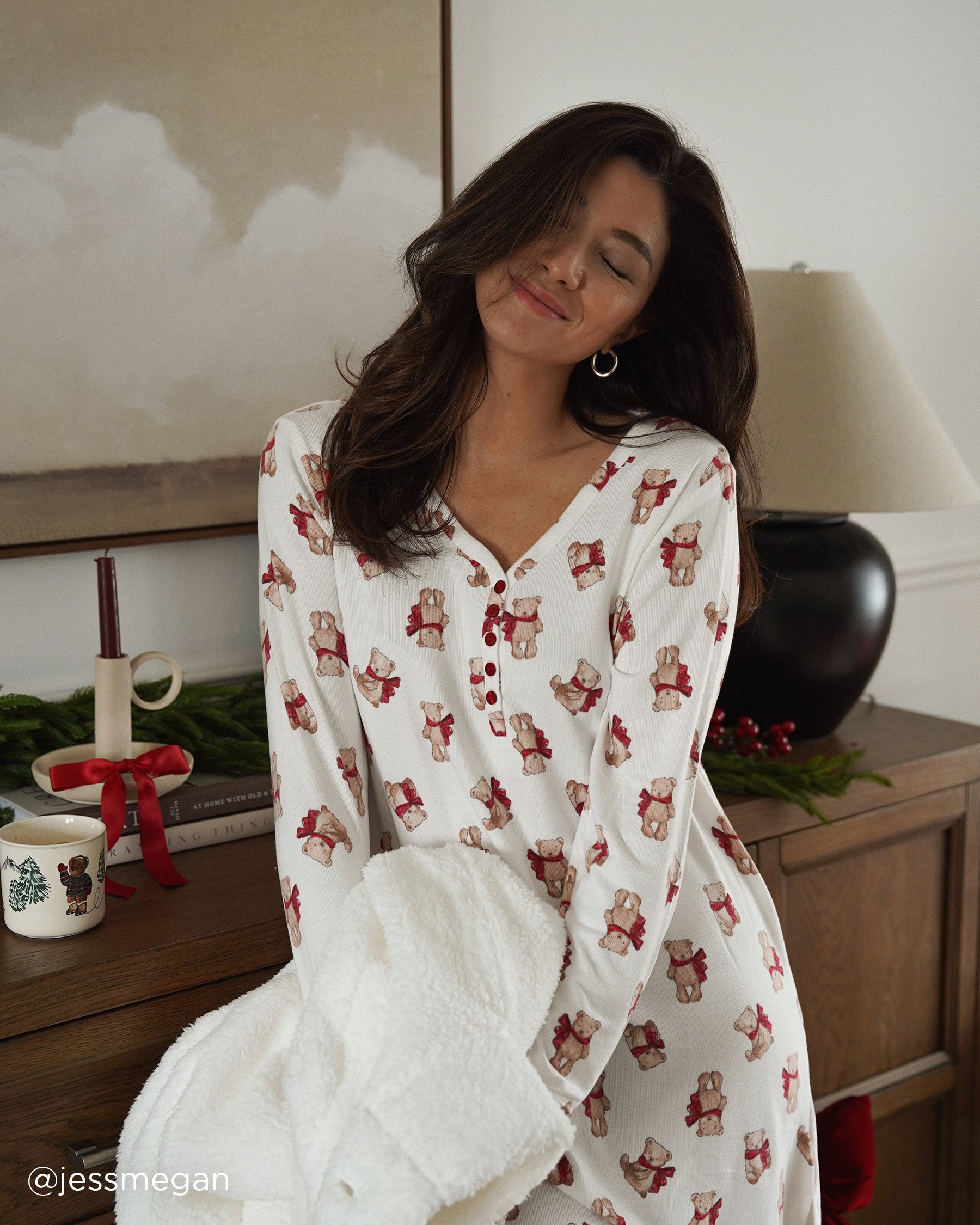 LA VIE EN ROSE Teddy Bear Print Recycled Fibers Long Sleeve Sleepshirt White/Teddy Bears 40500454 - View4