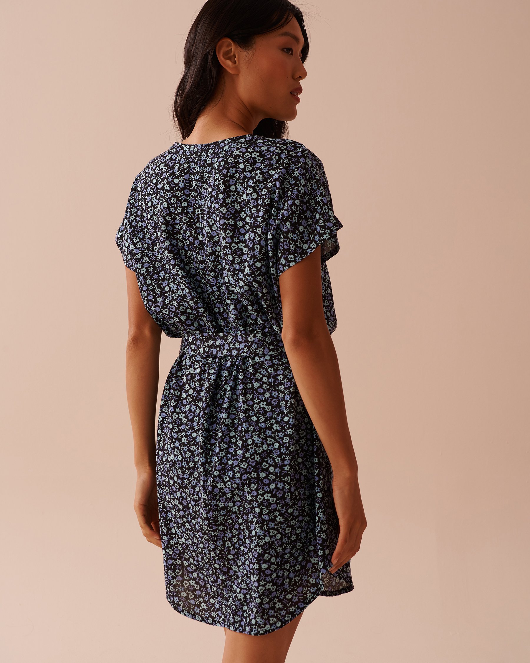 LA VIE EN ROSE AQUA Floral Gauze Short Dress Periwinkle Flowers 80300100 - View2