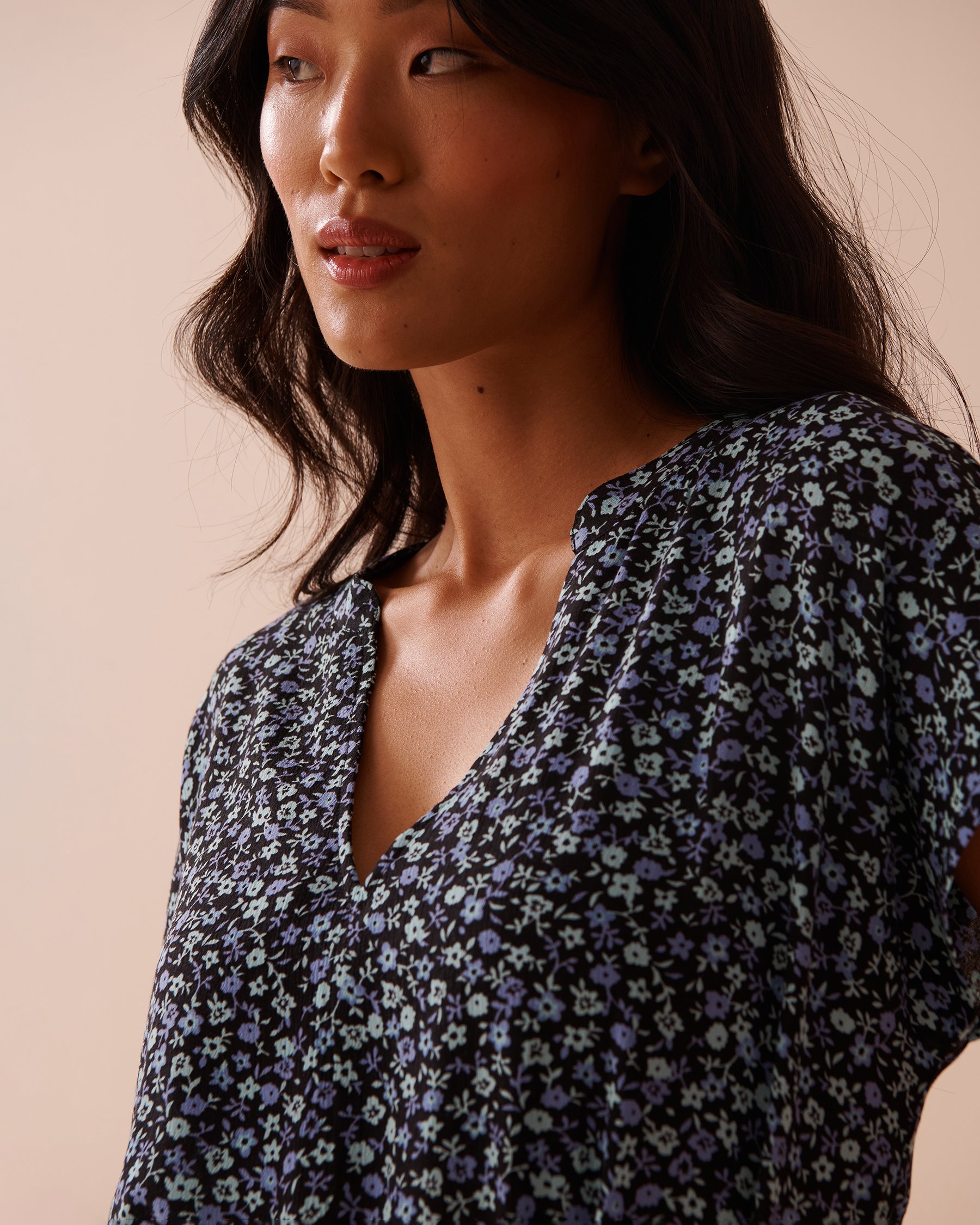 LA VIE EN ROSE AQUA Floral Gauze Short Dress Periwinkle Flowers 80300100 - View3