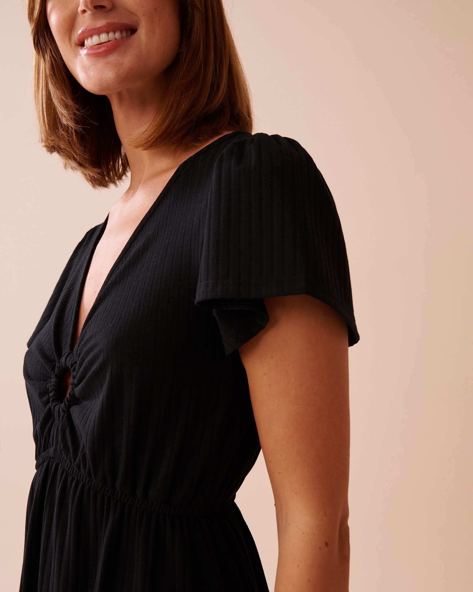 LA VIE EN ROSE AQUA Ribbed Short Dress Black 80300103 - View3