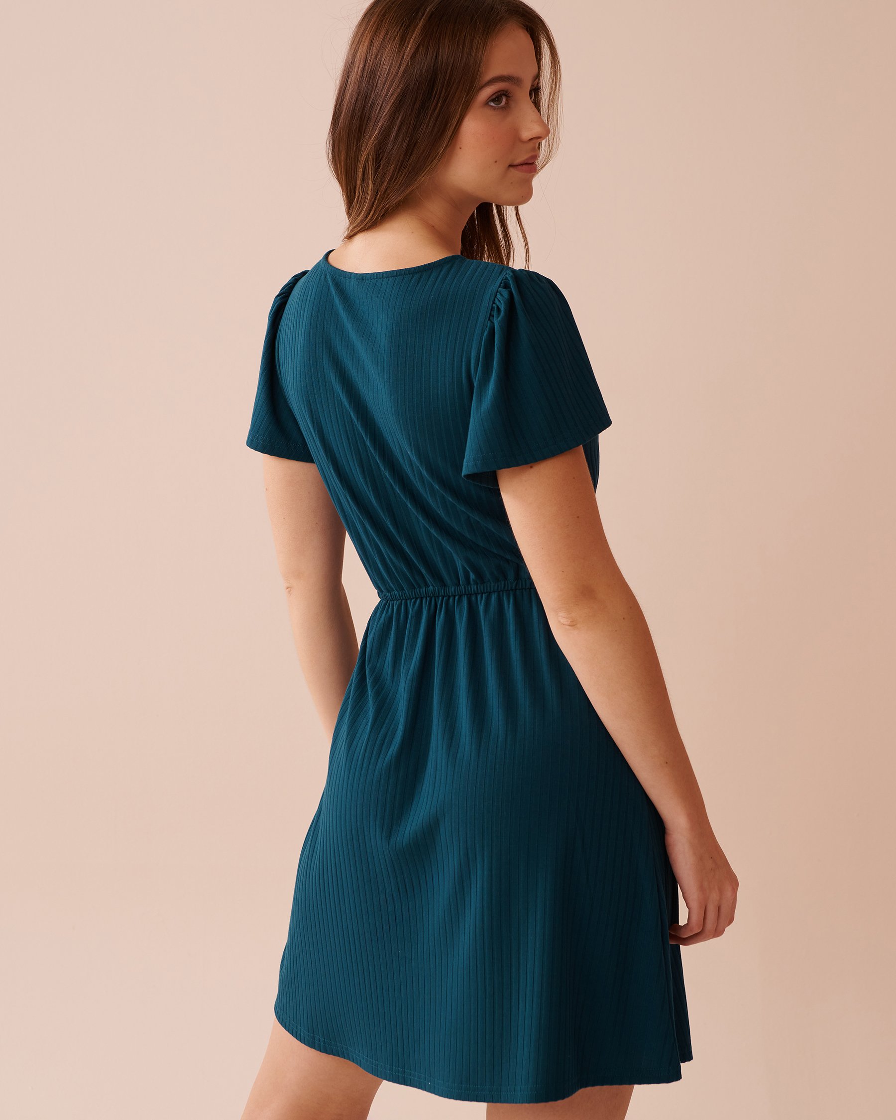 LA VIE EN ROSE AQUA Ribbed Short Dress Deep Teal 80300103 - View2