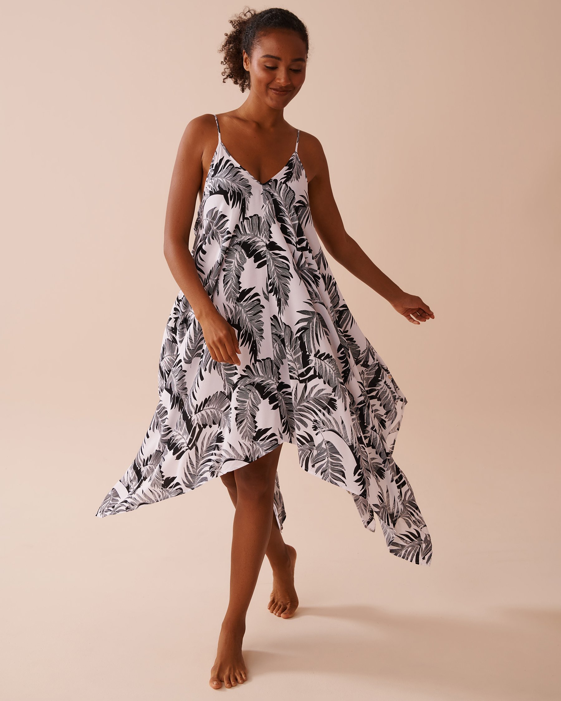 LA VIE EN ROSE AQUA Long Flowy Dress Monochrome Foliage 80300105 - View3