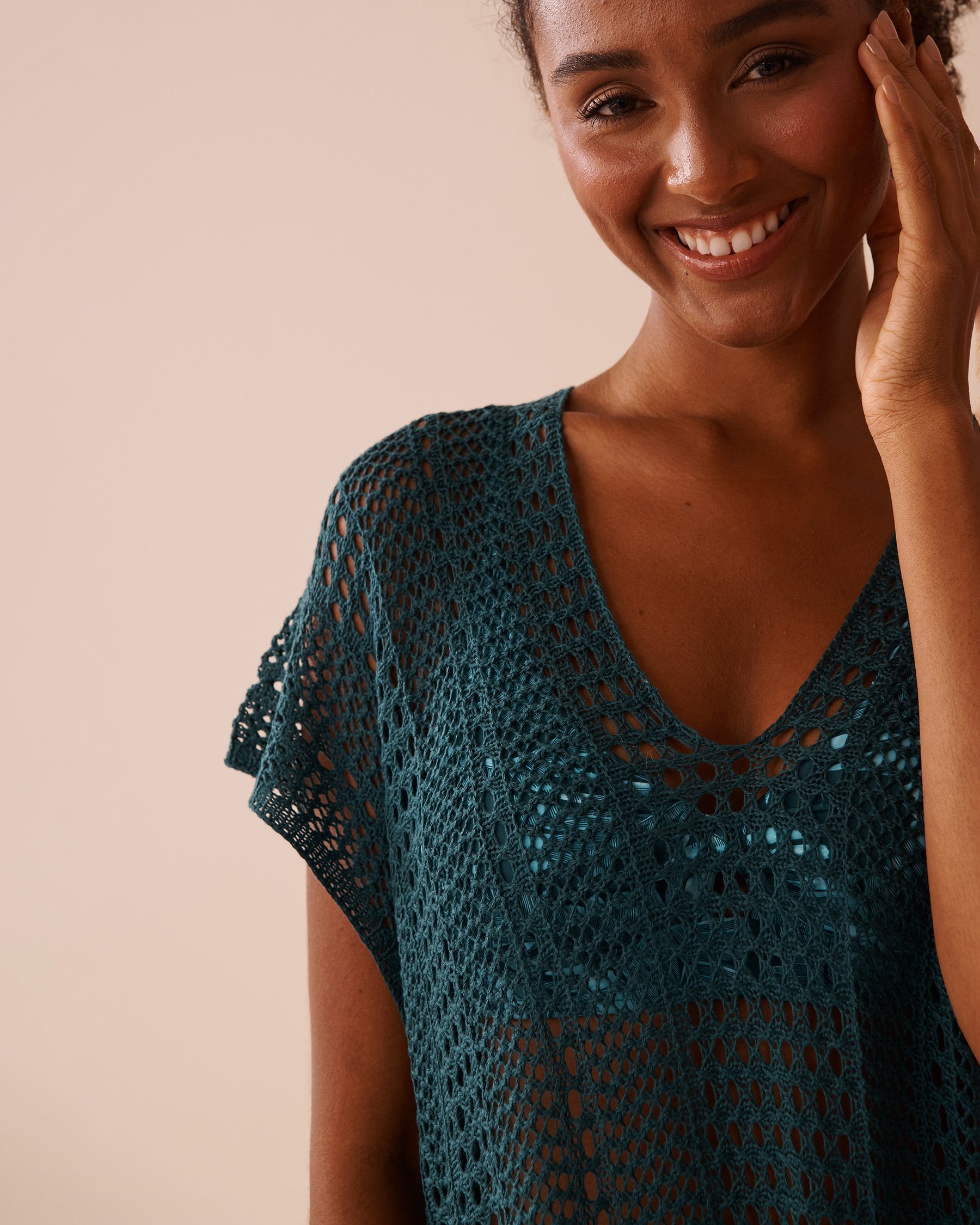 LA VIE EN ROSE AQUA Tunique manches courtes en crochet Sarcelle 80400061 - Voir3