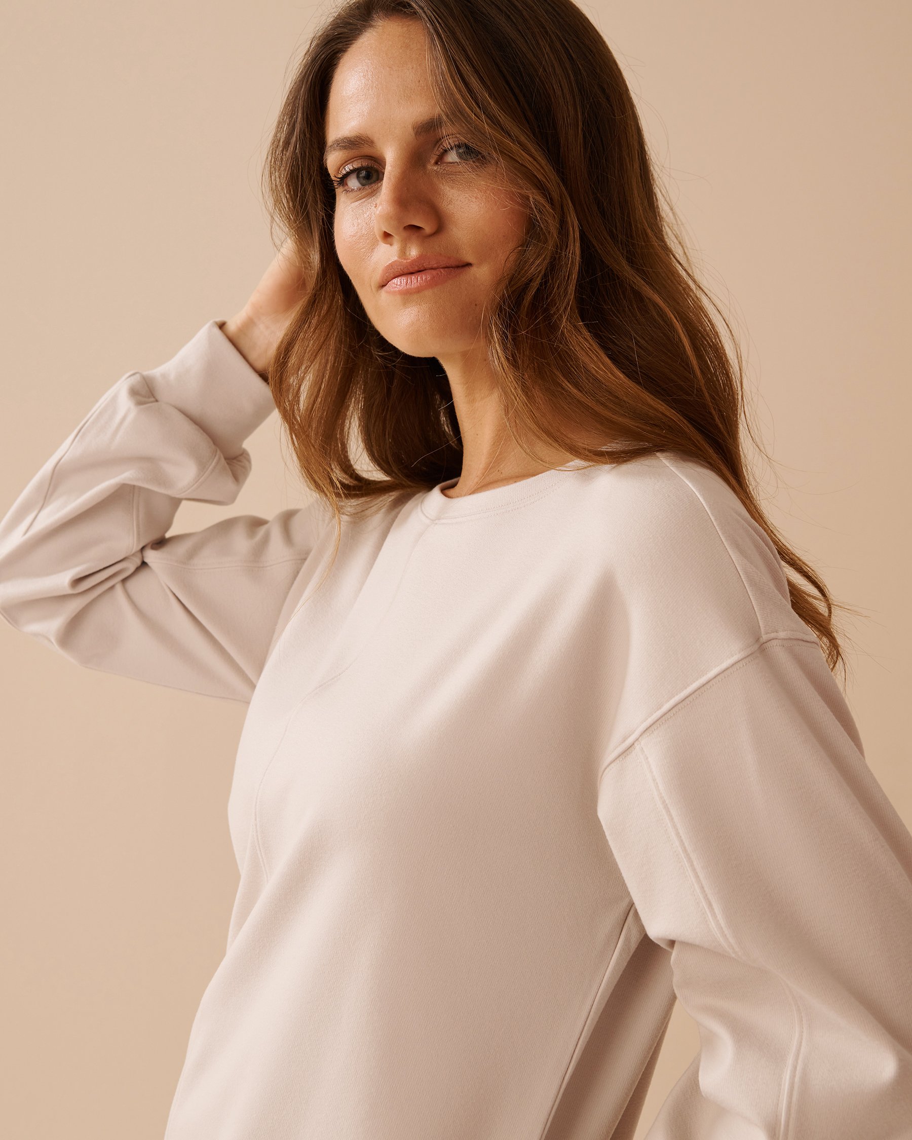 LA VIE EN ROSE Chandail manches longues légèrement côtelé Beige clair 50100099 - Voir4