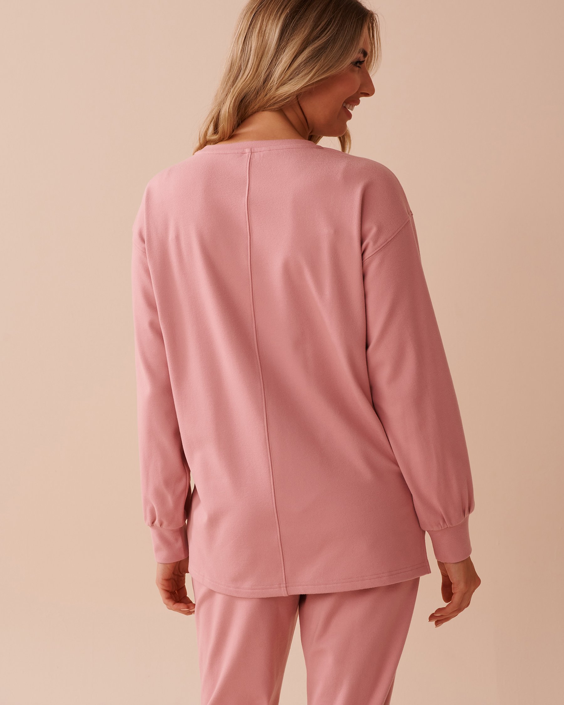 LA VIE EN ROSE Chandail manches longues légèrement côtelé Vieux rose 50100099 - View2