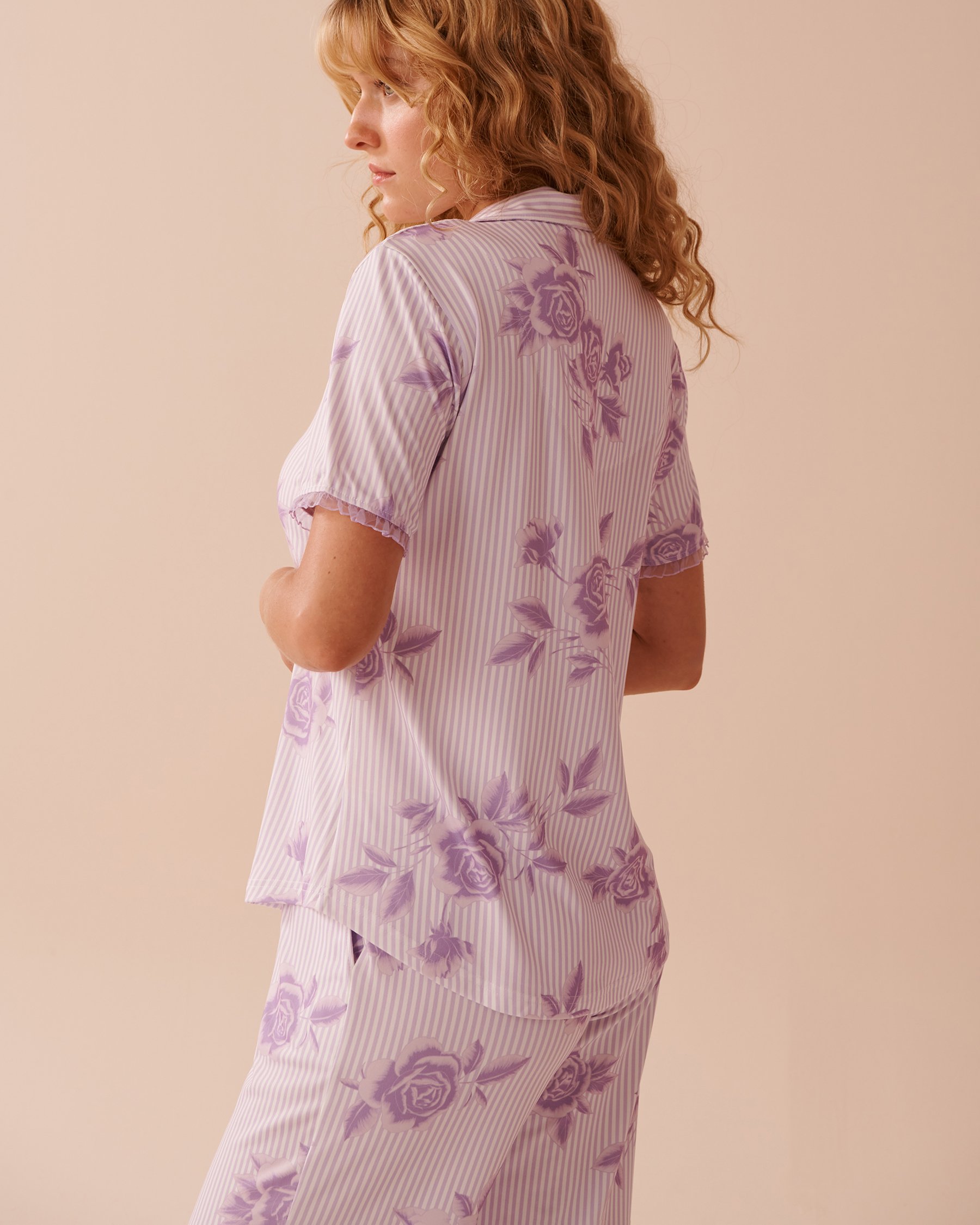 LA VIE EN ROSE Lilac Rose Print Super Soft Button-down Shirt Lilac Rose 40100681 - View2