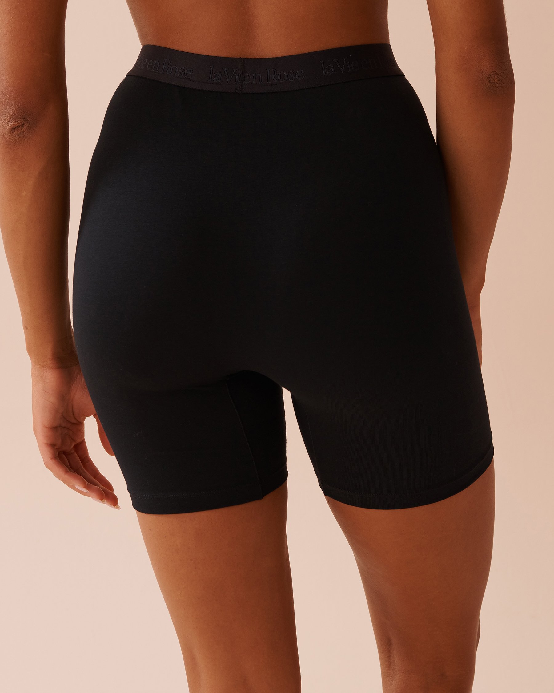 LA VIE EN ROSE Cotton Biker Style Pajama Shorts Black 40200665 - View2