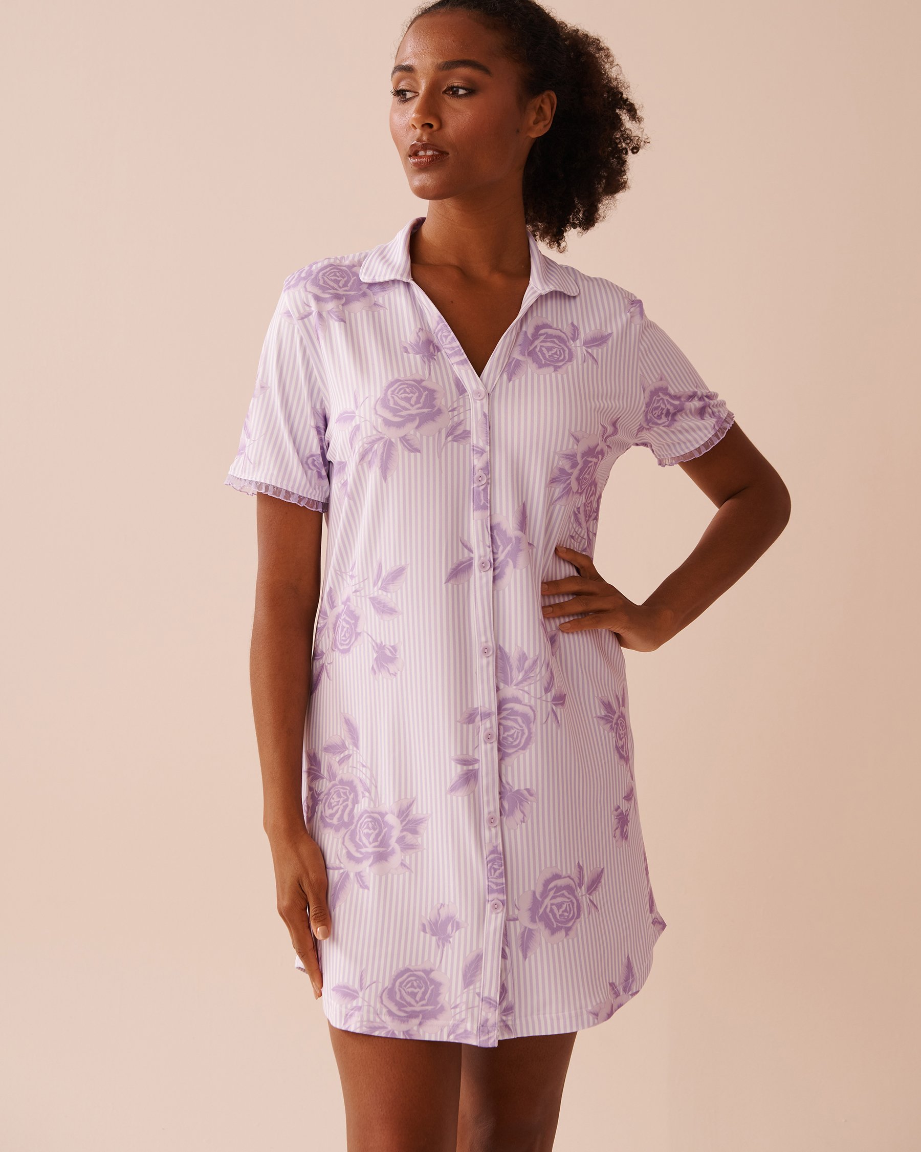 LA VIE EN ROSE Chemise de nuit ultra douce imprimé rose lilas Lilas et roses 40500404 - View1