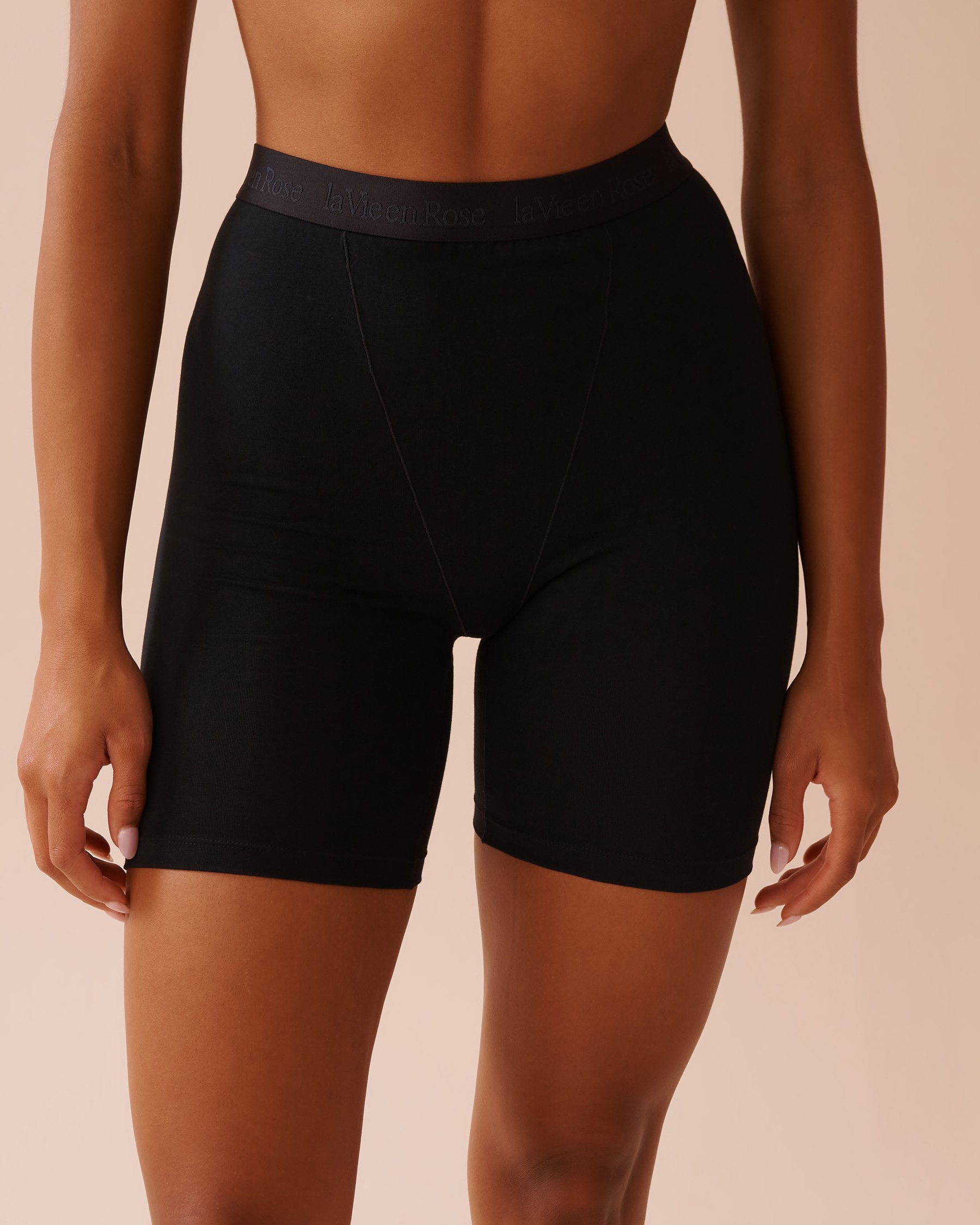 LA VIE EN ROSE Cotton Biker Style Pajama Shorts Black 40200665 - View1