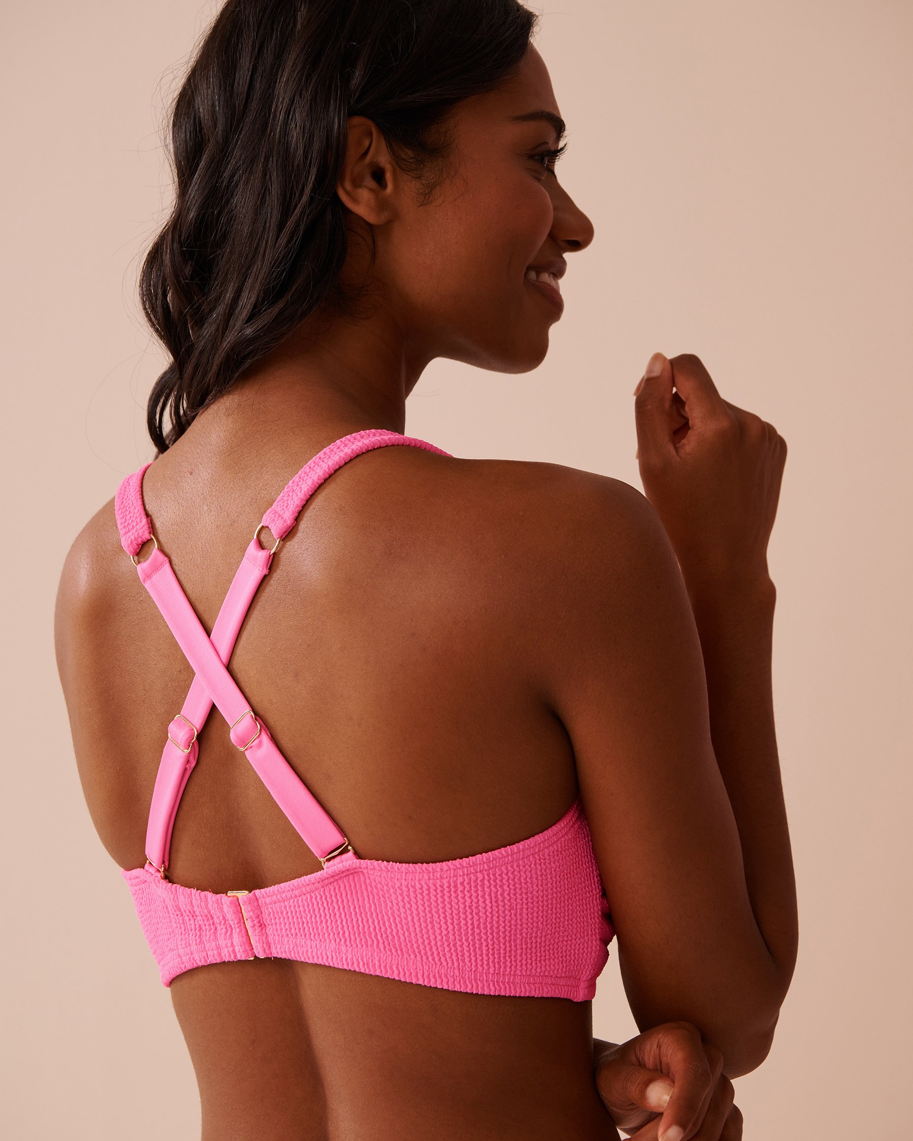 LA VIE EN ROSE AQUA Haut de bikini bralette bonnet D texturé PINK POP Explosion de rose 70200152 - Voir7