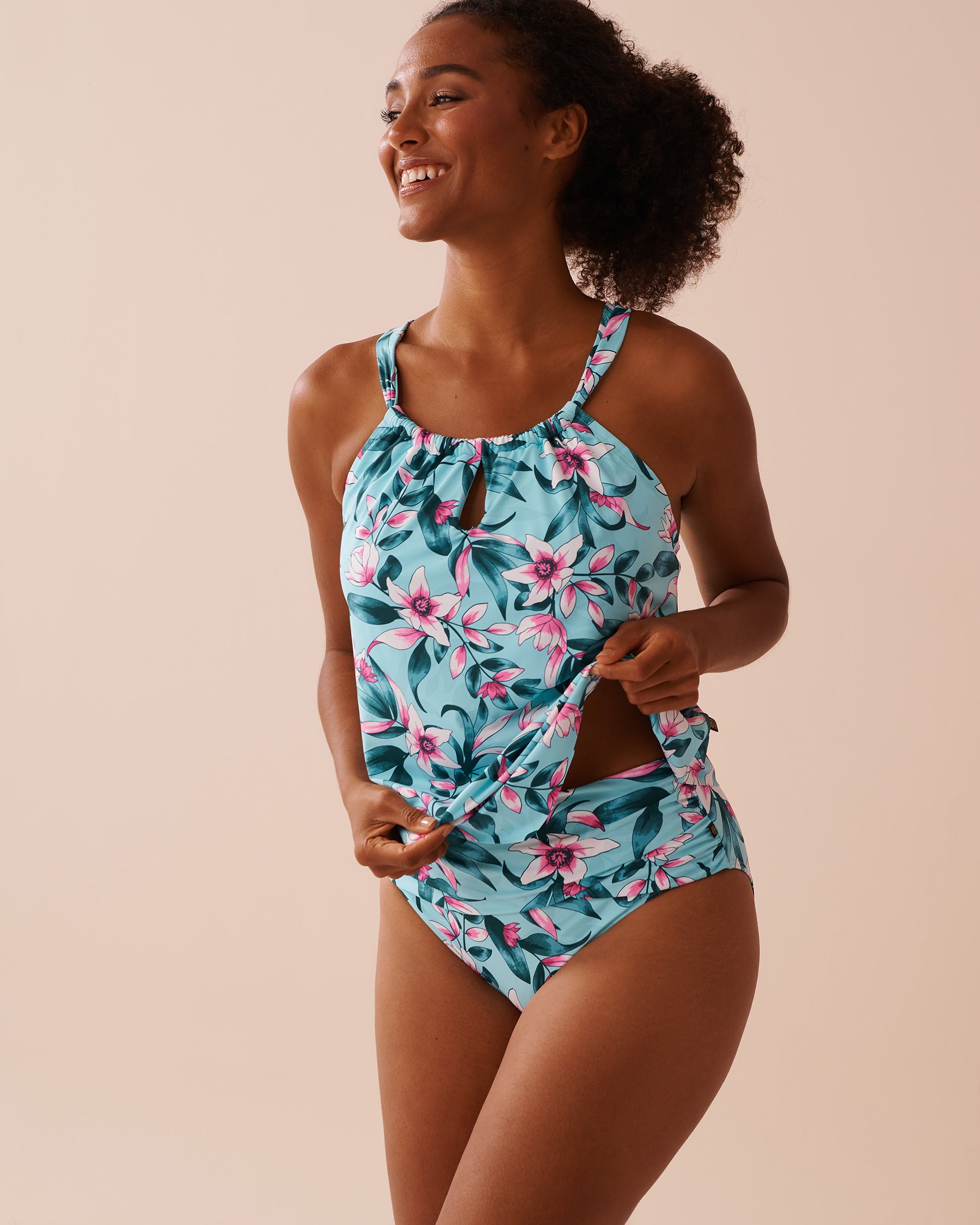 LA VIE EN ROSE AQUA Haut tankini encolure haute bonnet D BEACH BLOOMS Fleurs de plage 70200155 - View3
