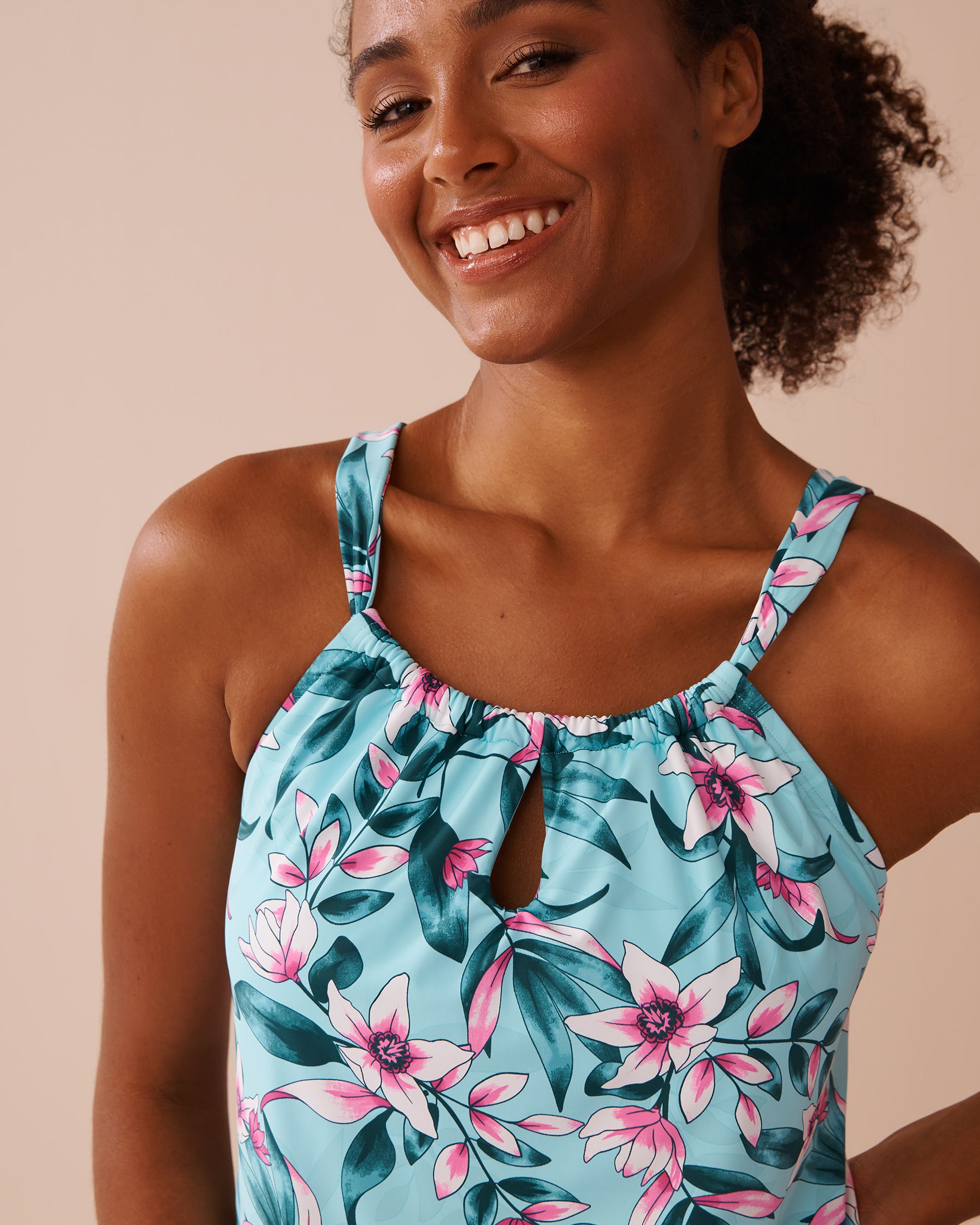 LA VIE EN ROSE AQUA Haut tankini encolure haute bonnet D BEACH BLOOMS Fleurs de plage 70200155 - View4