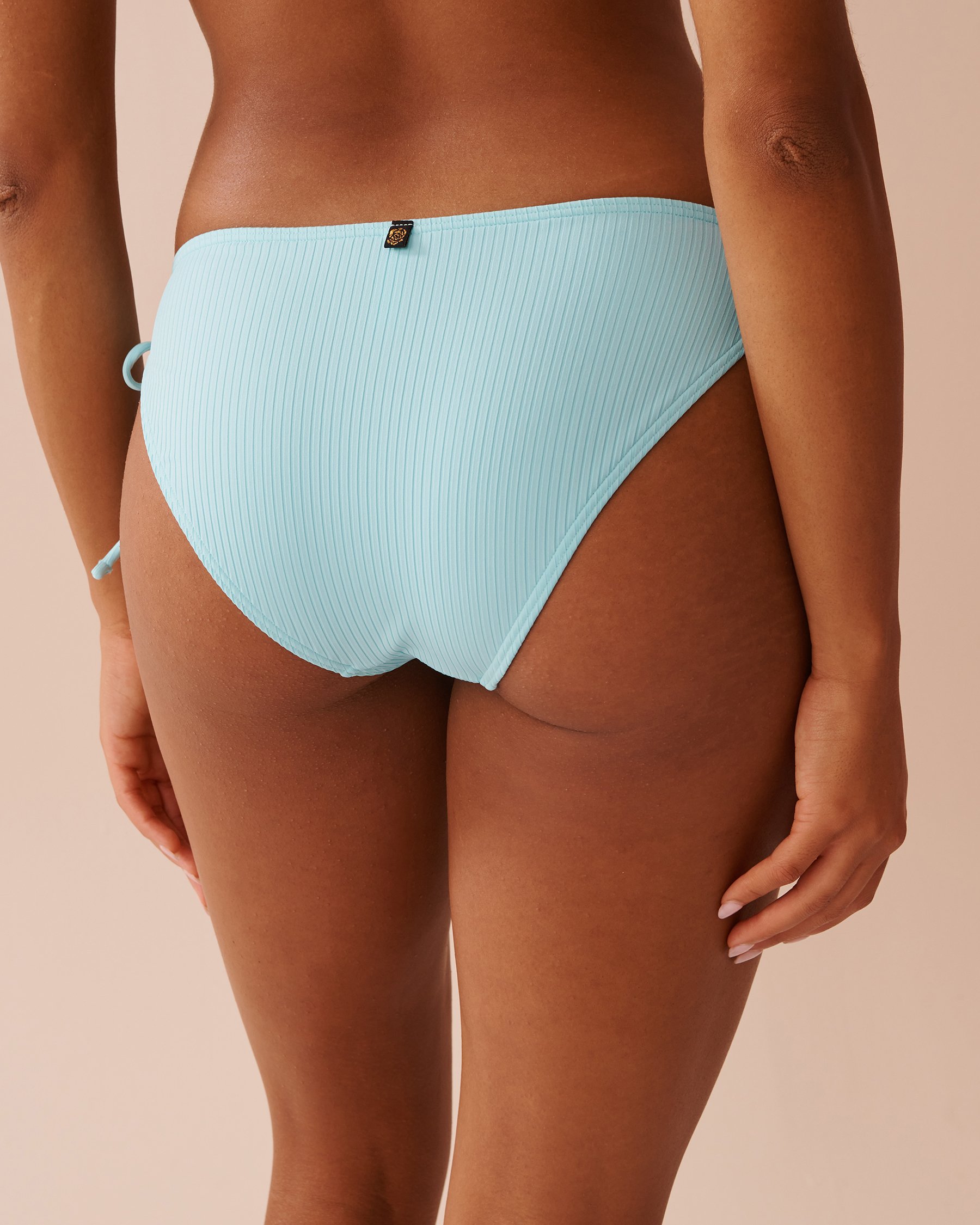 LA VIE EN ROSE AQUA CYAN BLUE Textured Side Tie Brazilian Bikini Bottom Cyan Blue 70300638 - View2