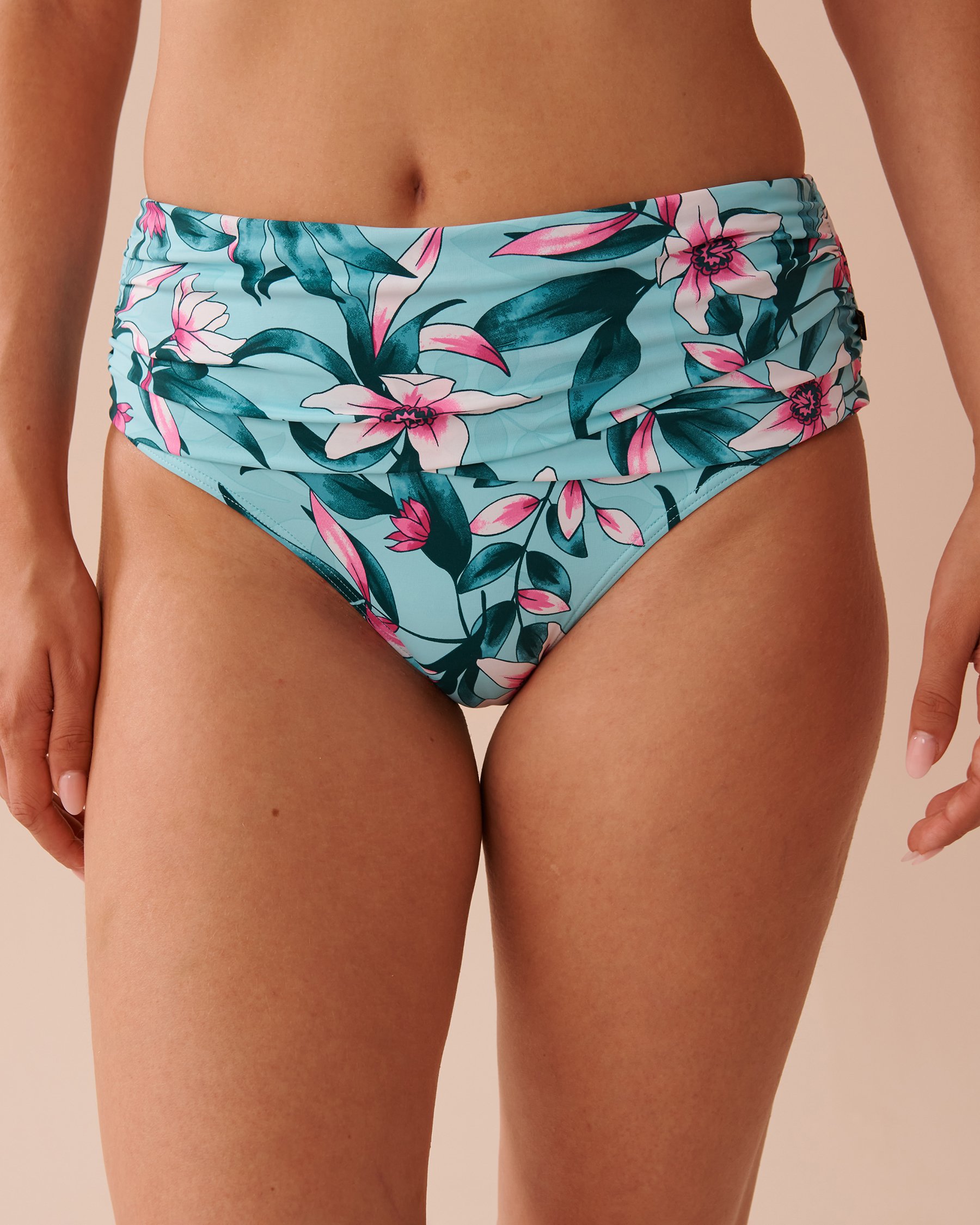 LA VIE EN ROSE AQUA Bas de bikini taille mi-haute drapée BEACH BLOOMS Fleurs de plage 70300656 - View1