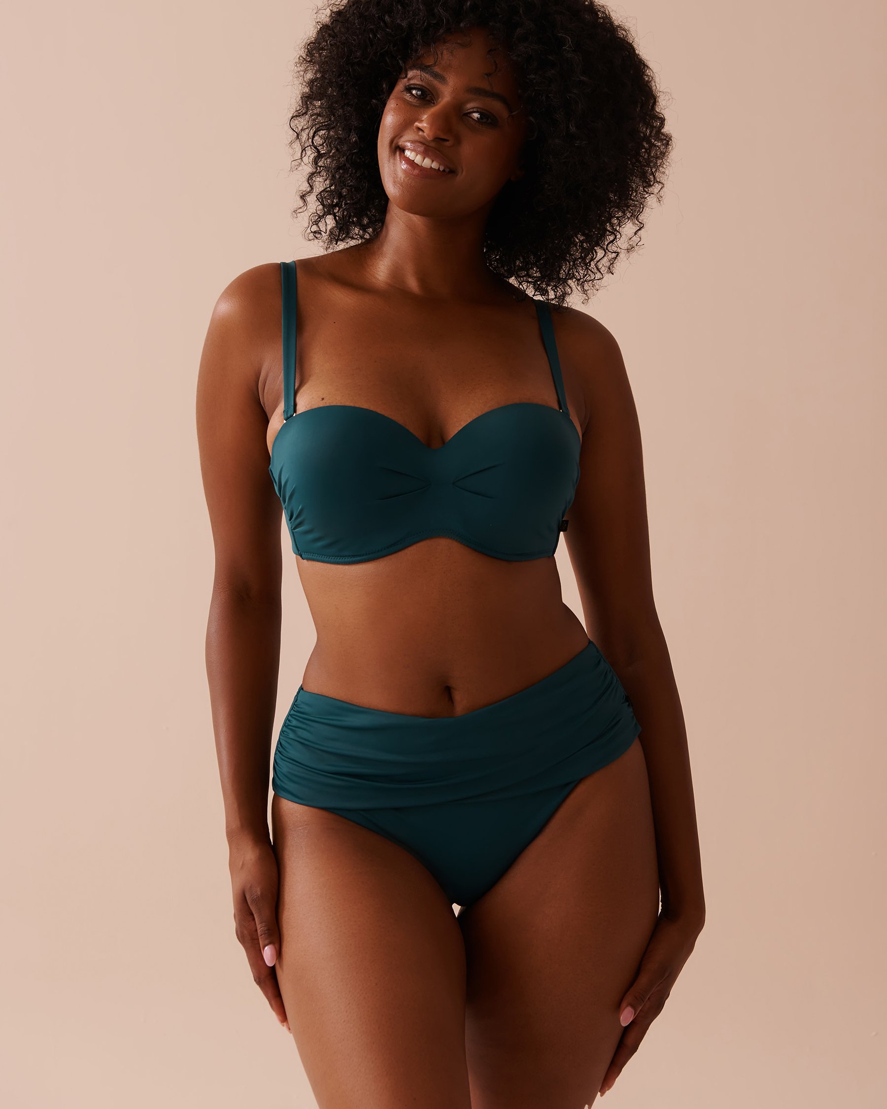 LA VIE EN ROSE AQUA Bas de bikini taille mi-haute drapée DEEP TEAL Sarcelle 70300656 - Voir3