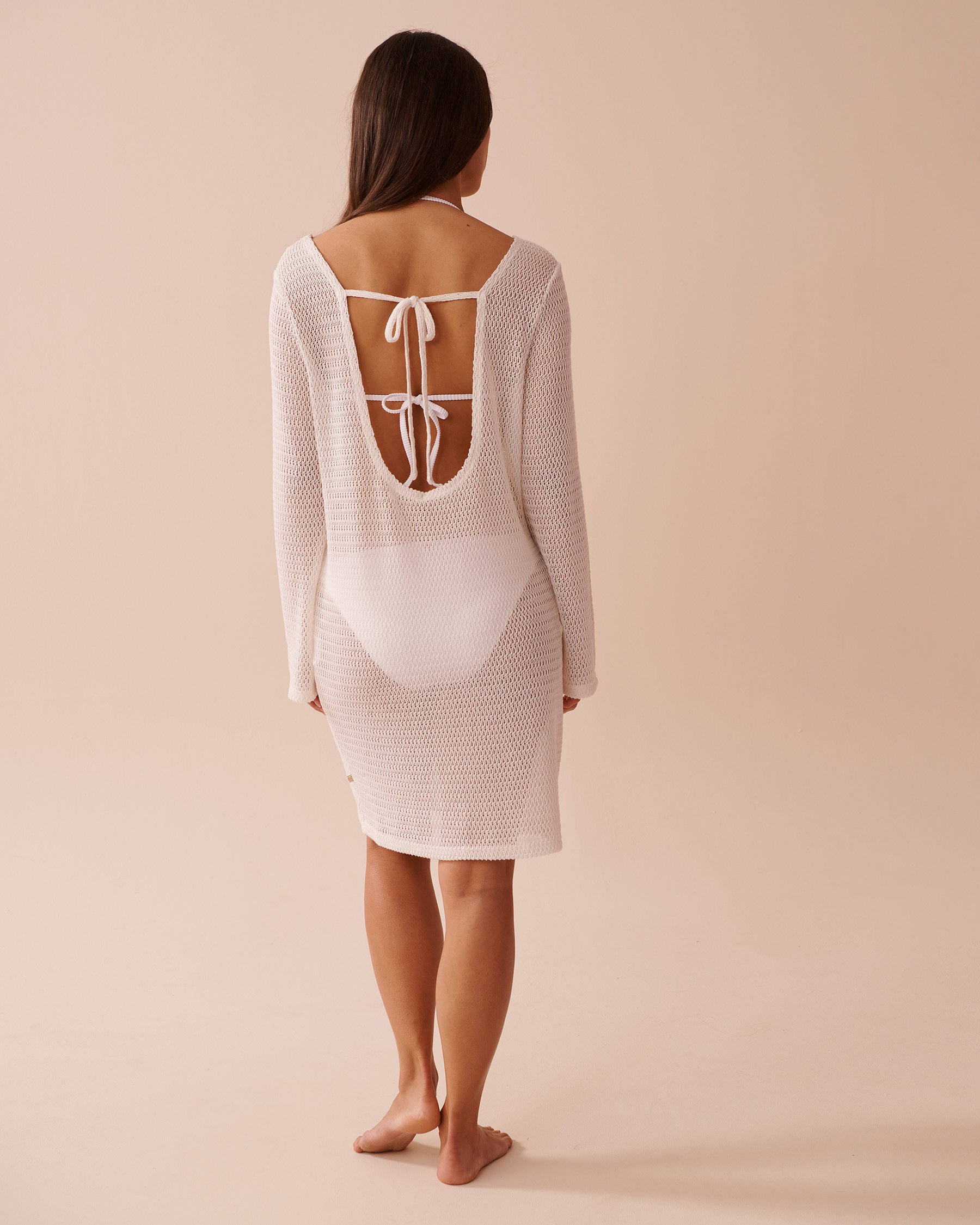 LA VIE EN ROSE AQUA Tunique manches longues en crochet Lait de coco 80400063 - View2