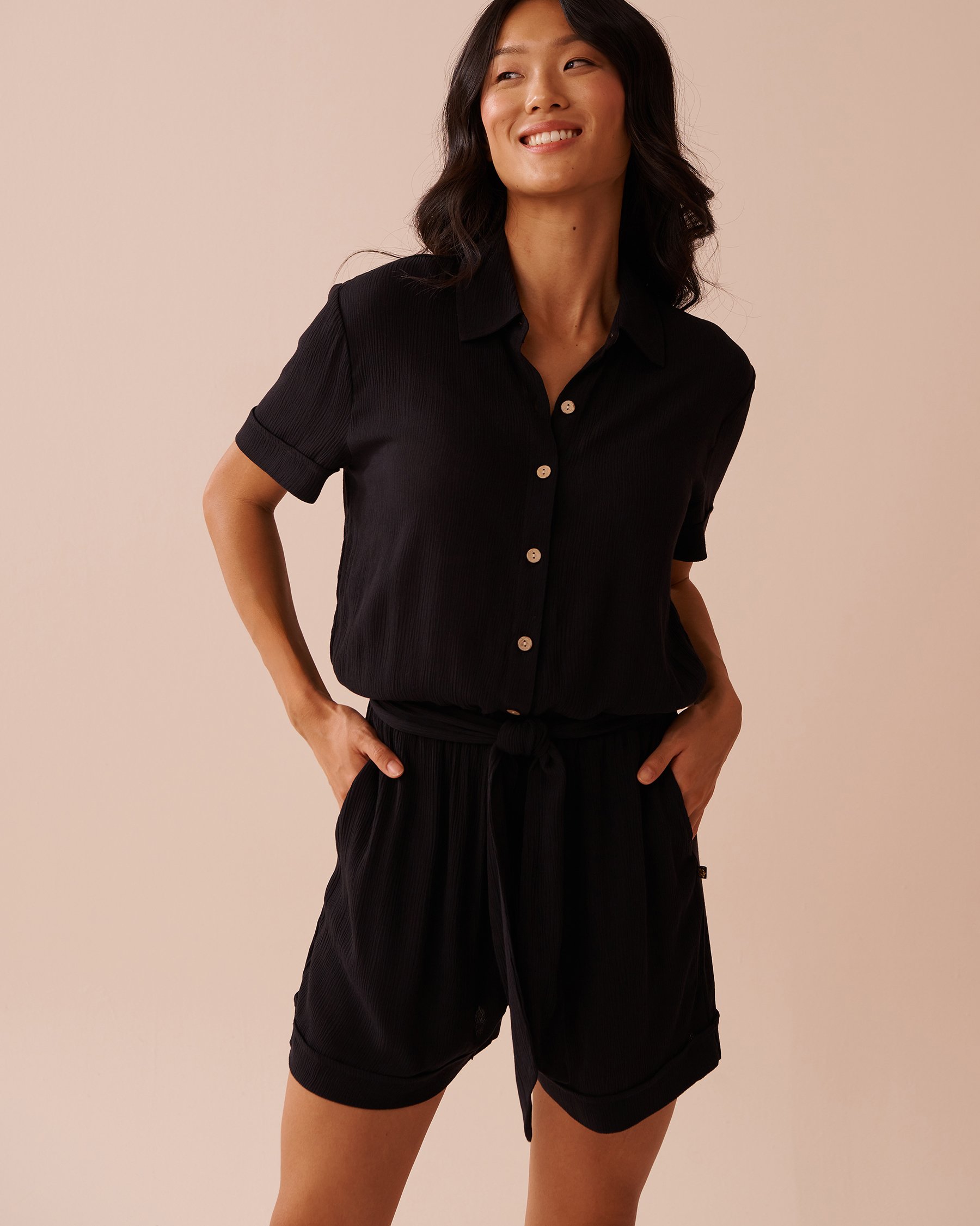 LA VIE EN ROSE AQUA Gauze Romper Black 80300111 - View1