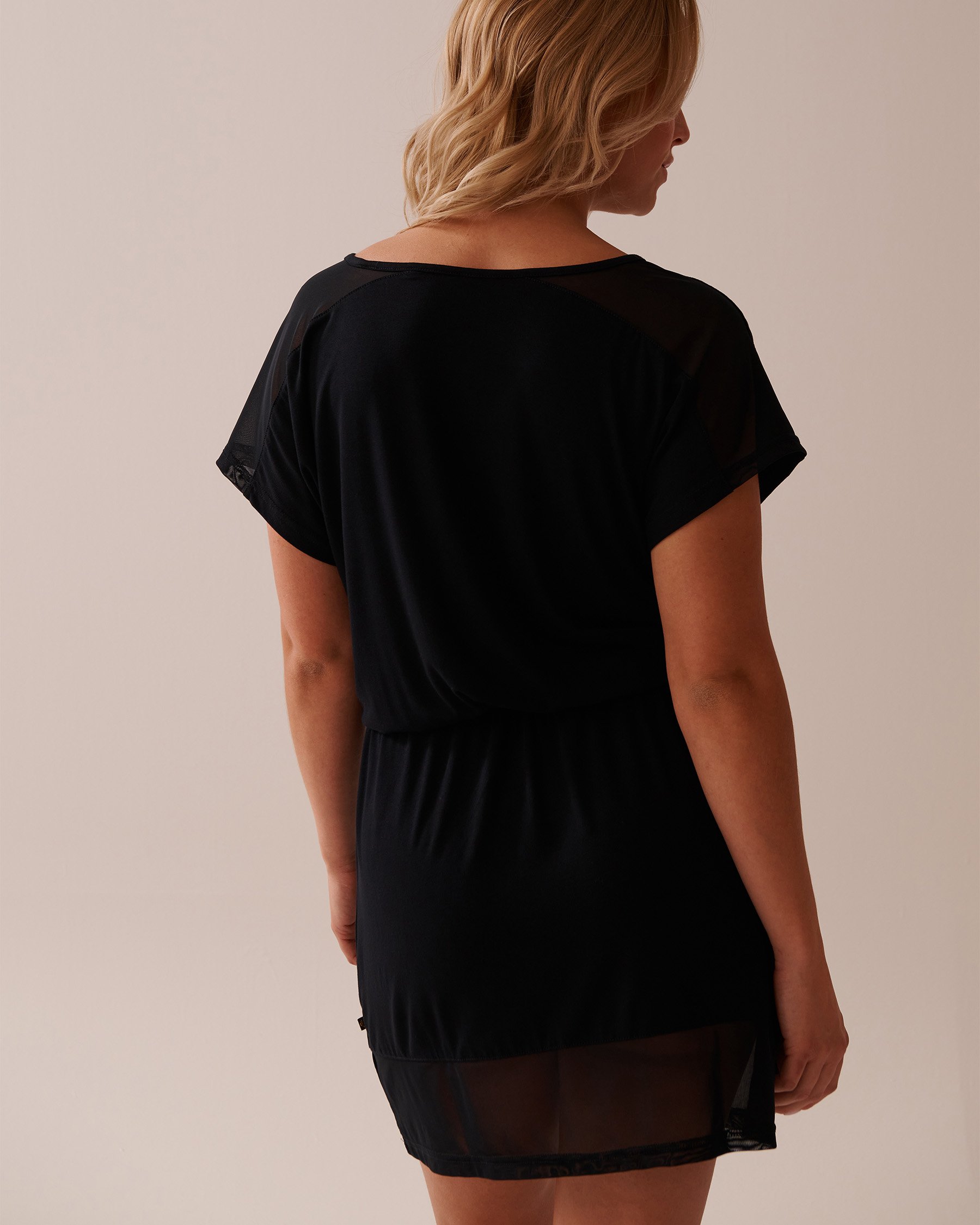 LA VIE EN ROSE AQUA Recycled Fibers Short Sleeve Dress with Mesh Inserts Black 80300107 - View2