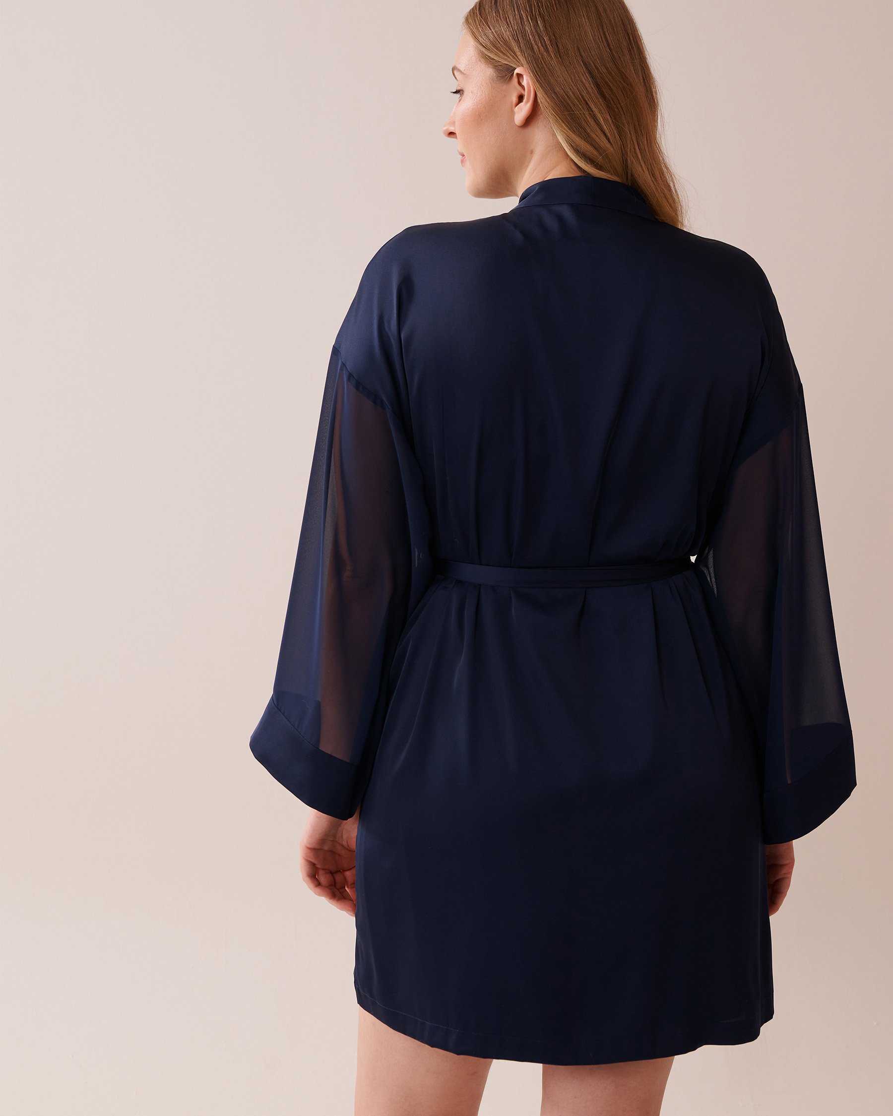 LA VIE EN ROSE Chiffon and Satin Kimono Navy Blue 60600092 - View3