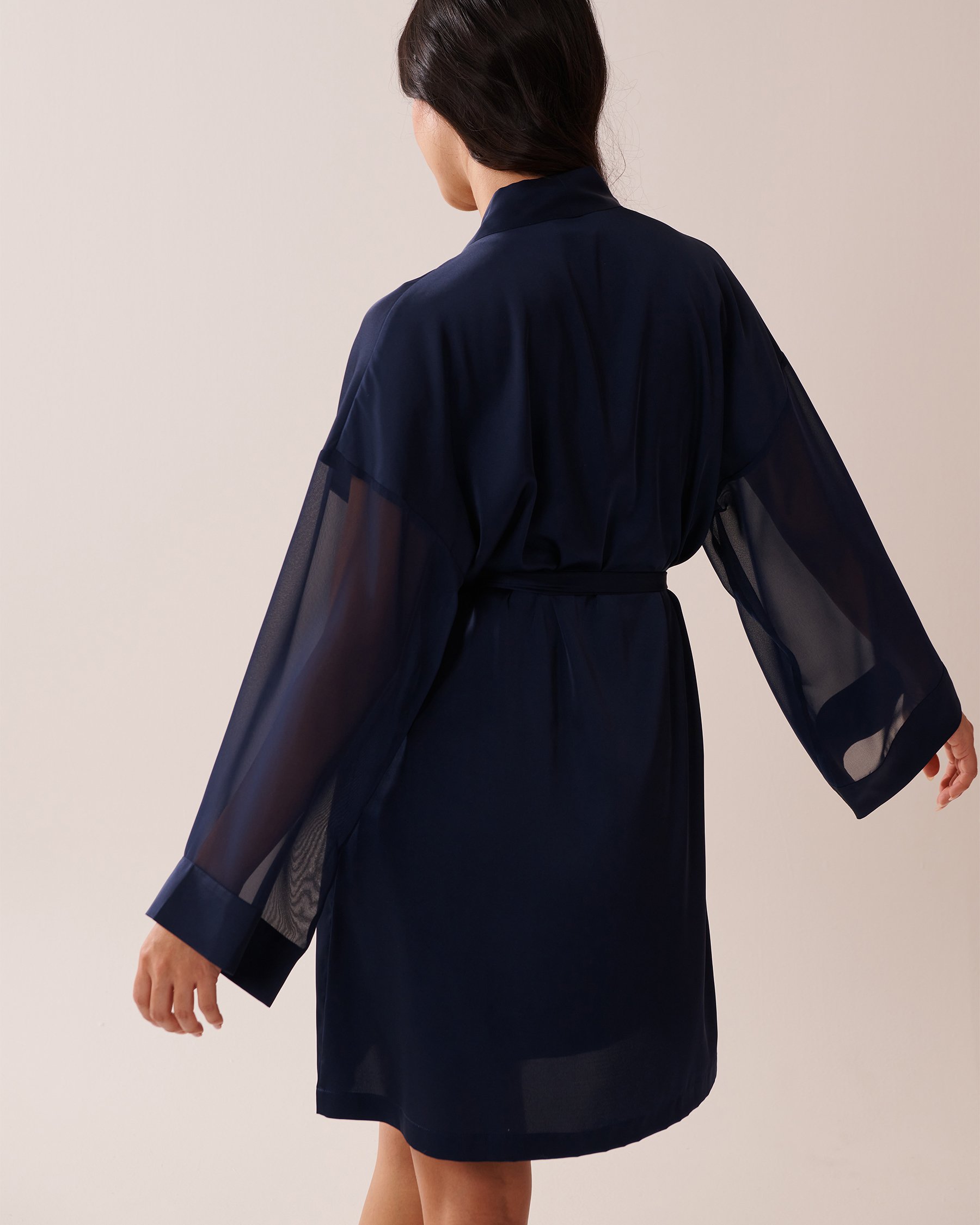 LA VIE EN ROSE Chiffon and Satin Kimono Navy Blue 60600092 - View9