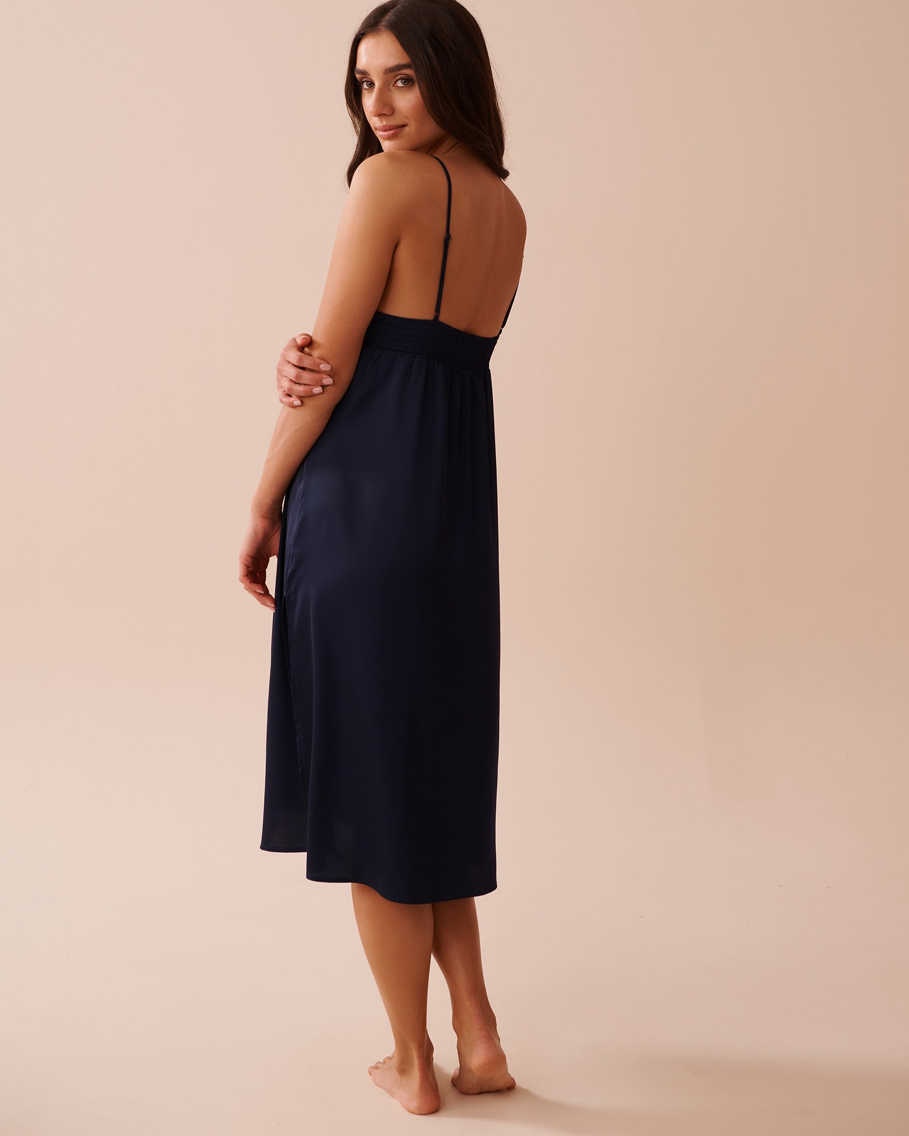 LA VIE EN ROSE Frill Detail Satin Nightie Navy Blue 60500176 - View2