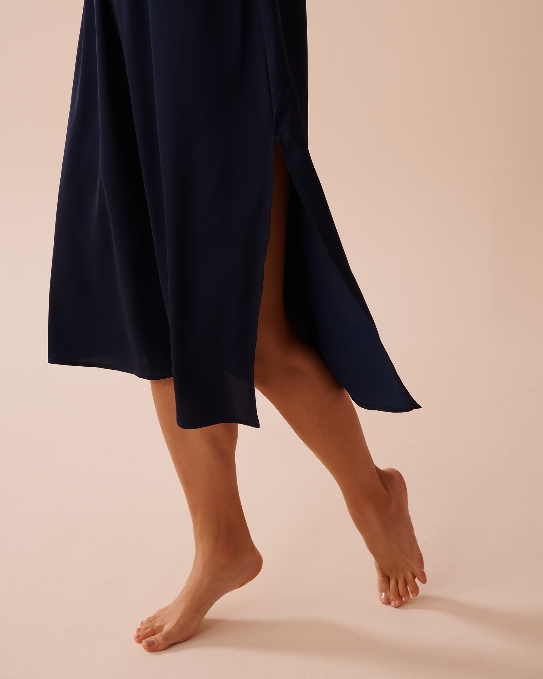 LA VIE EN ROSE Frill Detail Satin Nightie Navy Blue 60500176 - View3