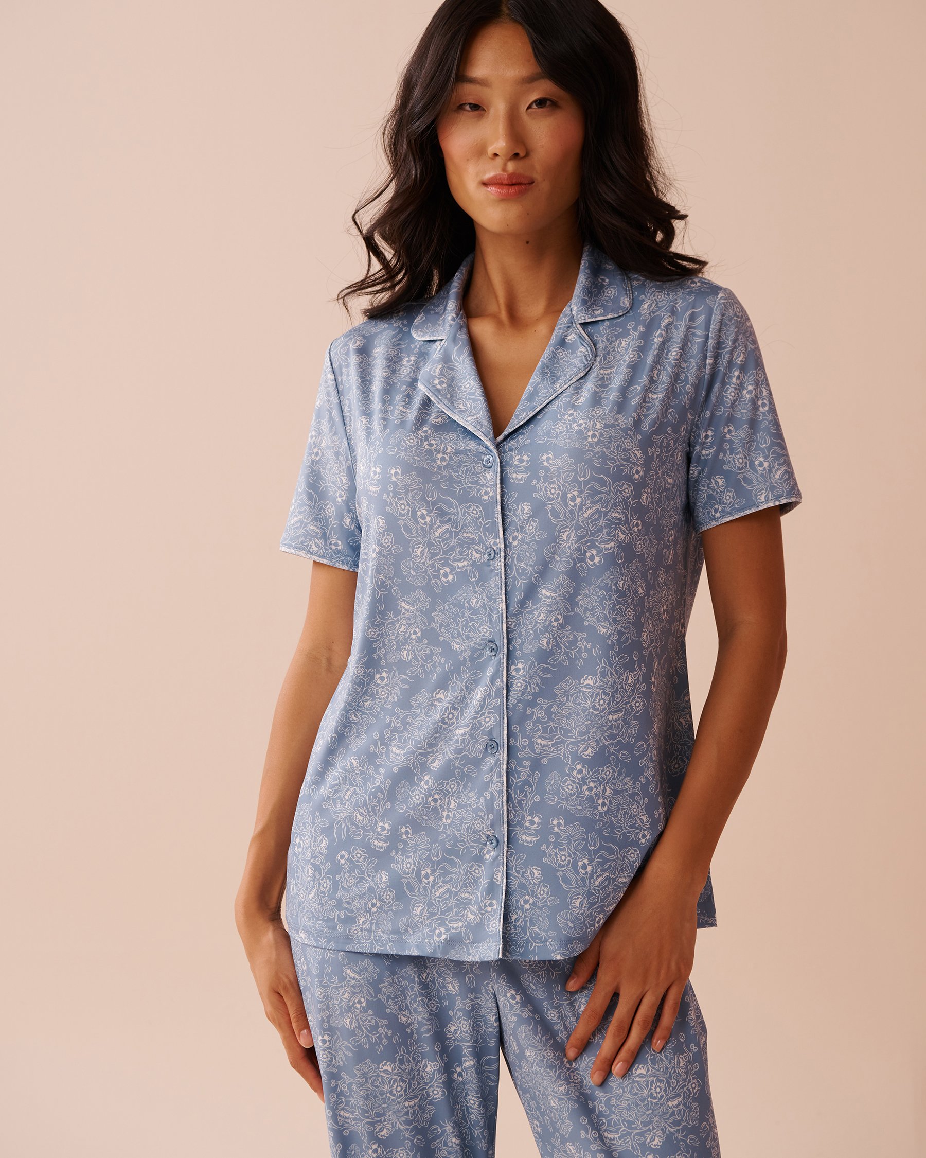 LA VIE EN ROSE Chemisier en fibres recyclées imprimé floral blanc Rosée du matin 60100131 - View1