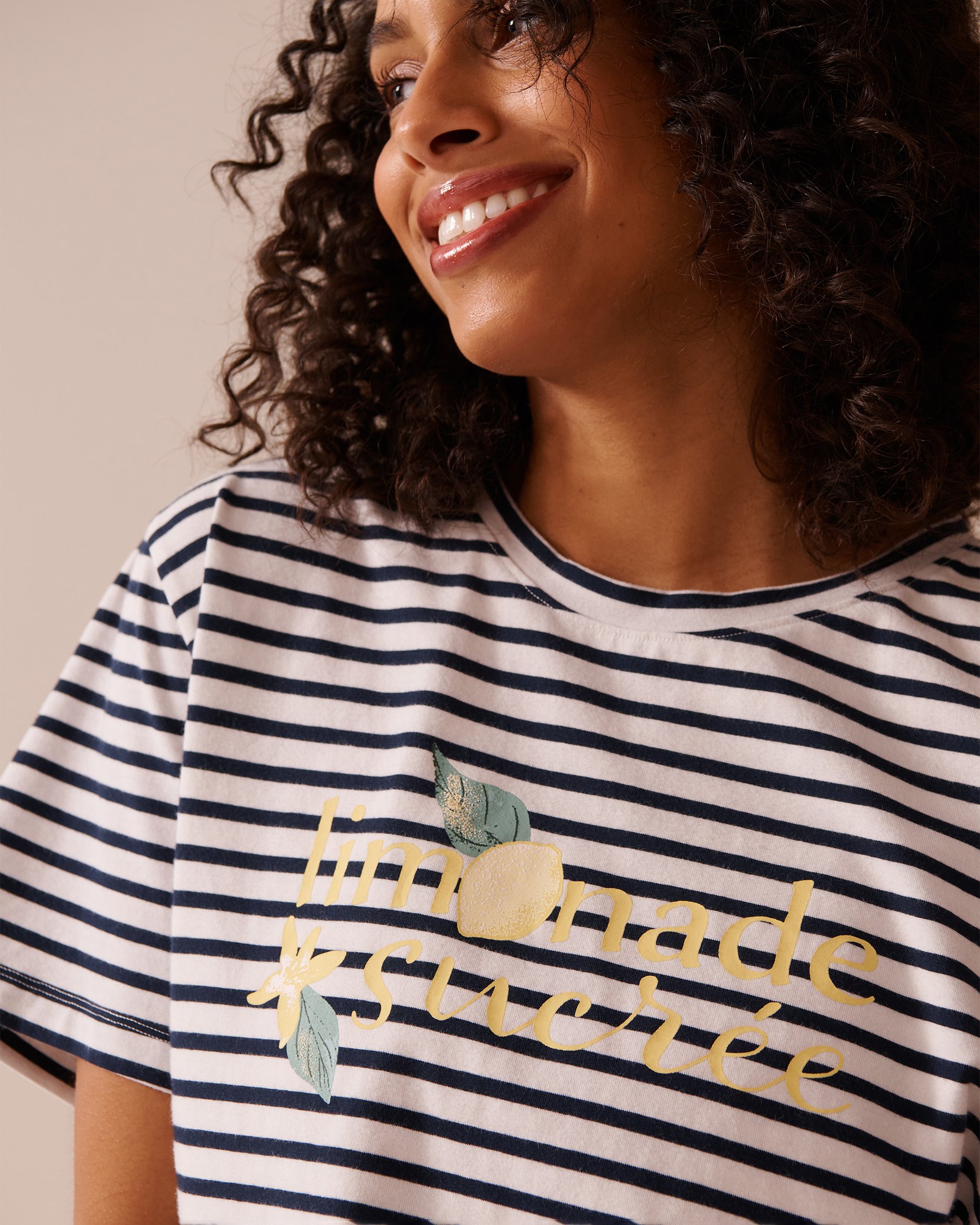 LA VIE EN ROSE Lemon Print and Stripes Cotton T-shirt Nautical Stripes 40100694 - View3