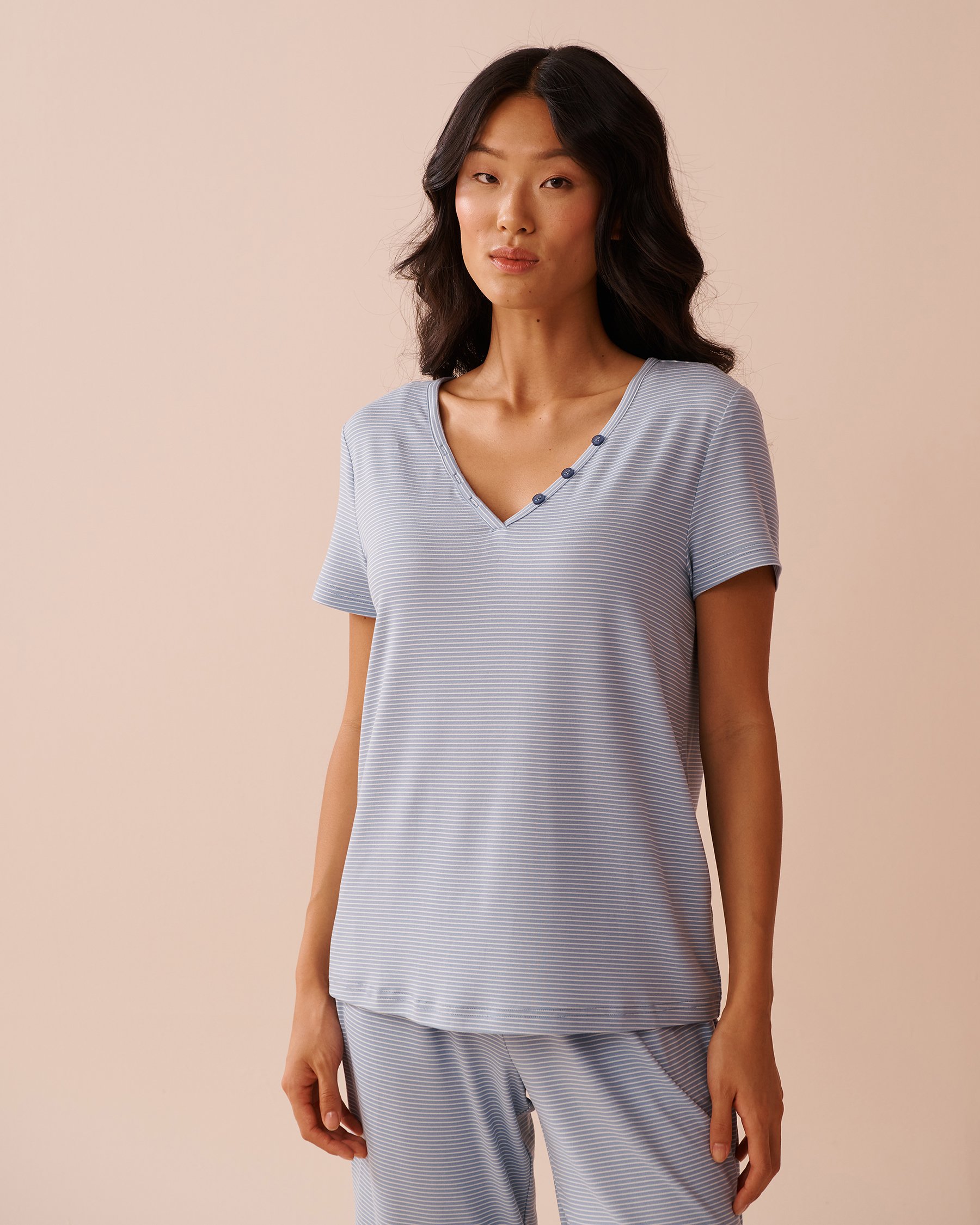 LA VIE EN ROSE Blue Stripe Super Soft T-shirt Cloud Blue Stripes 40100709 - View1