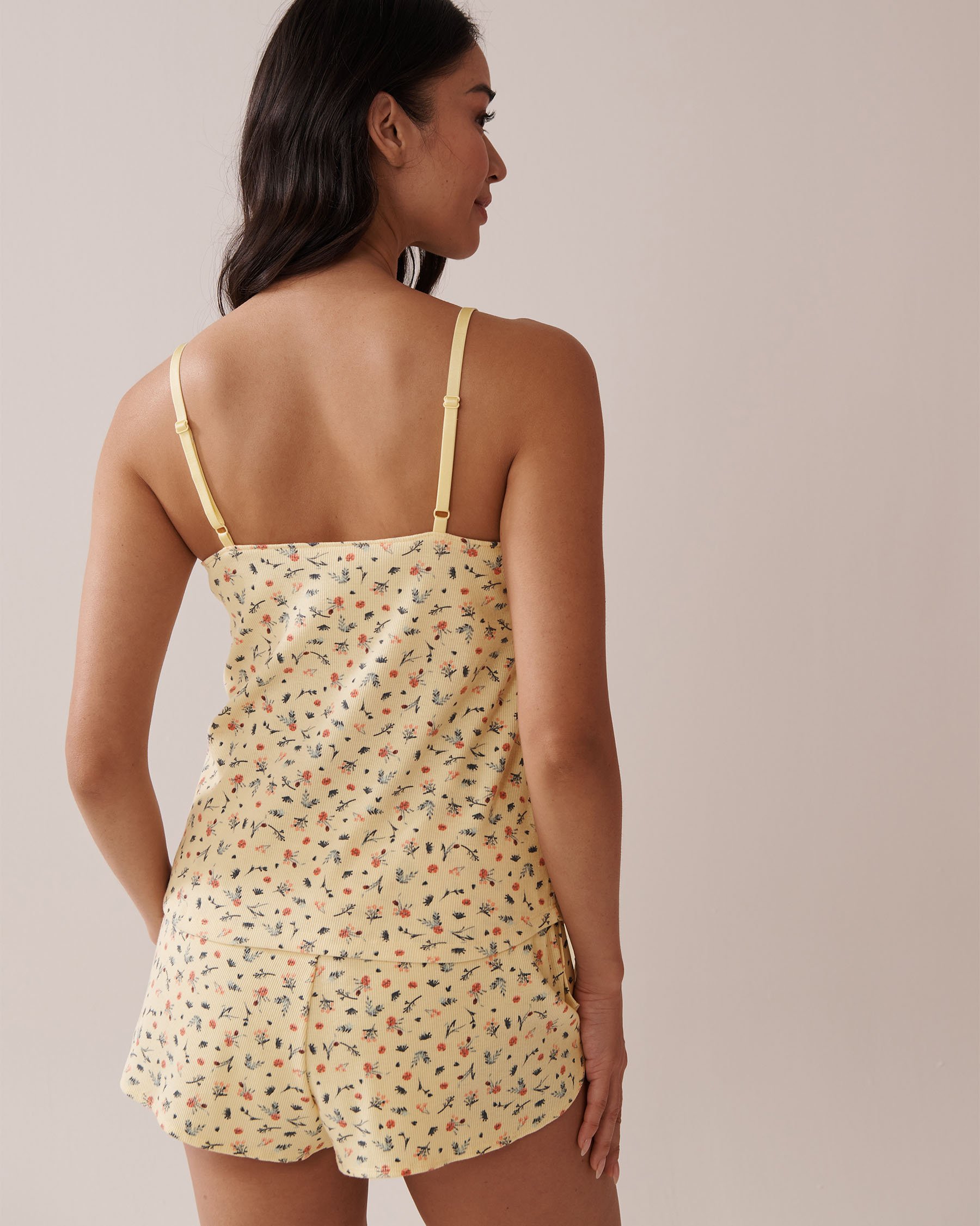 LA VIE EN ROSE Ditsy Floral Print Ribbed Cami with Shelf Bra Spring Bouquet 40100712 - View2