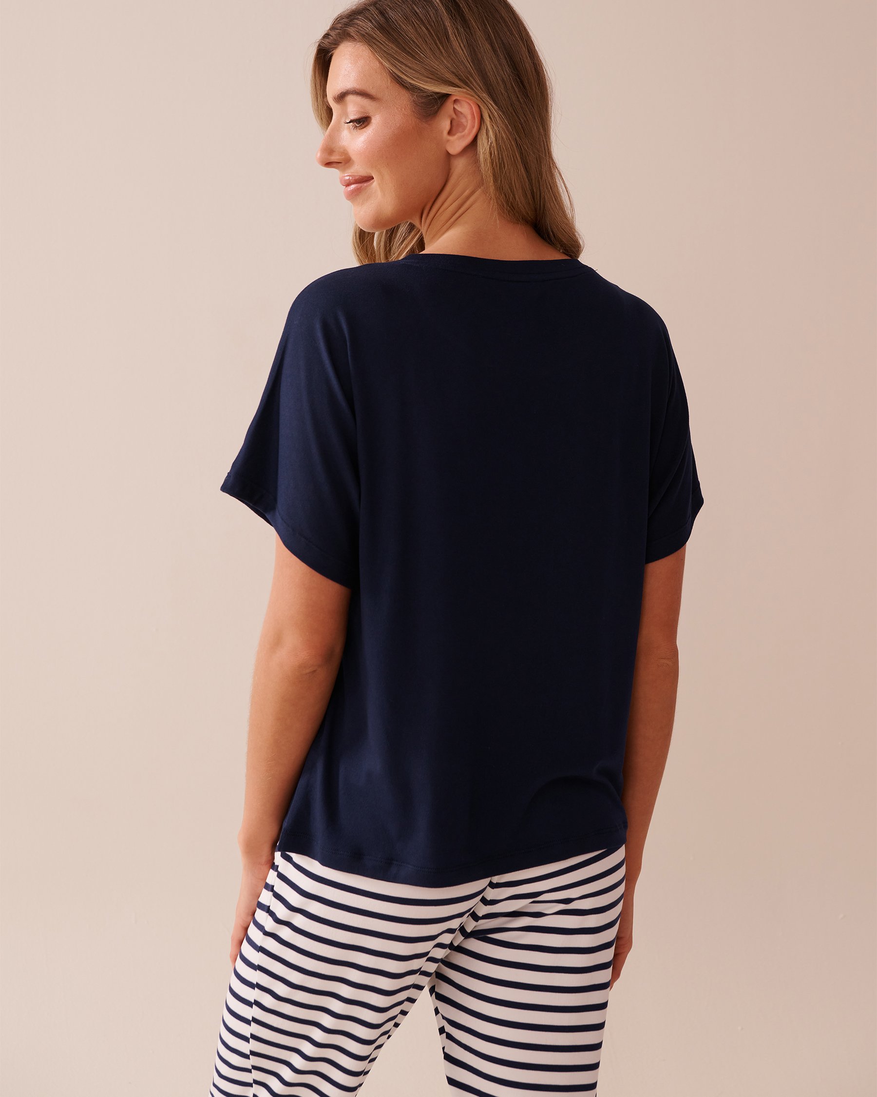 LA VIE EN ROSE Lemon Print Super Soft Loose Fit T-shirt Navy Blue 40100716 - View2