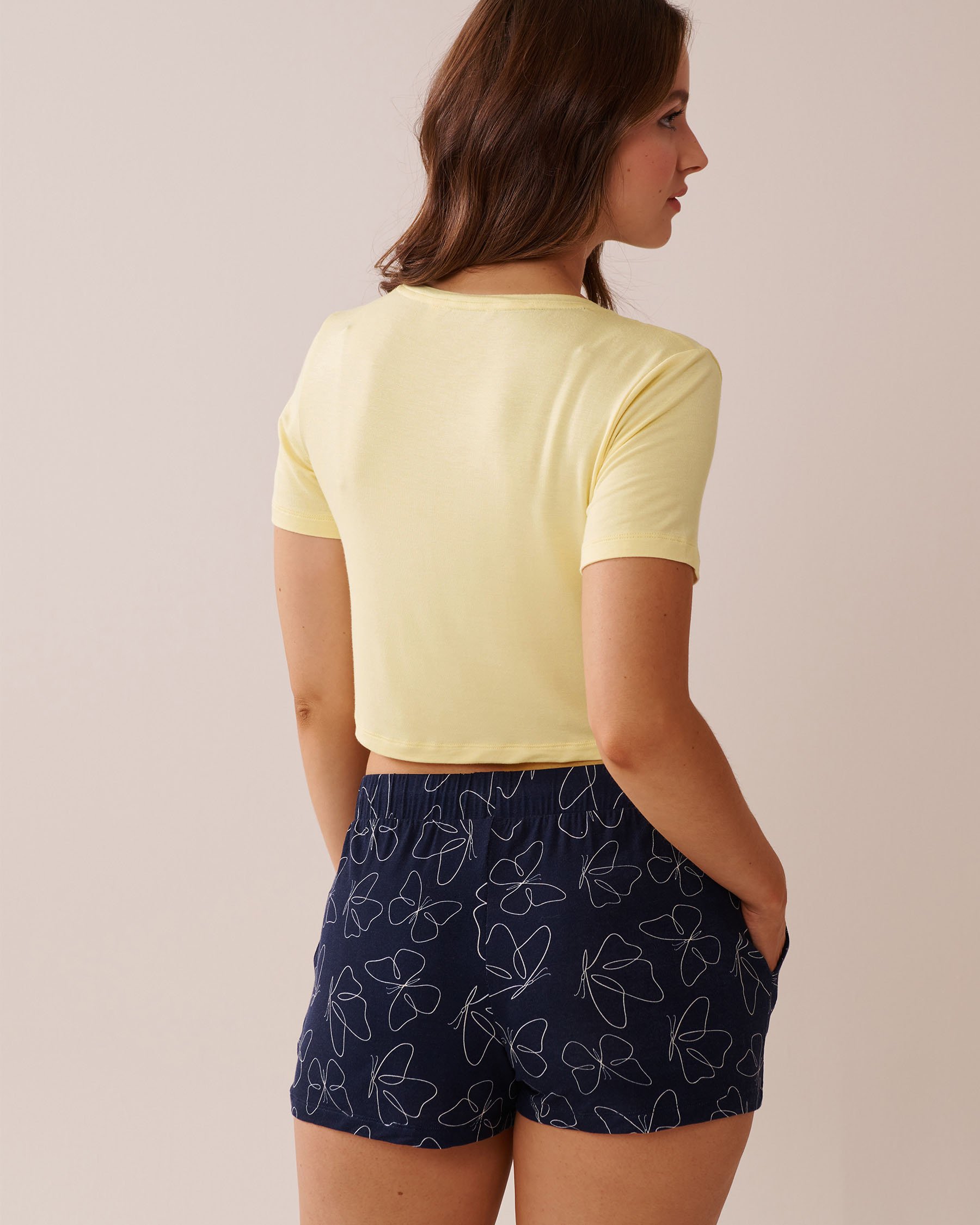 LA VIE EN ROSE T-shirt court en jersey doux imprimé papillon Jaune citron 40100718 - View2