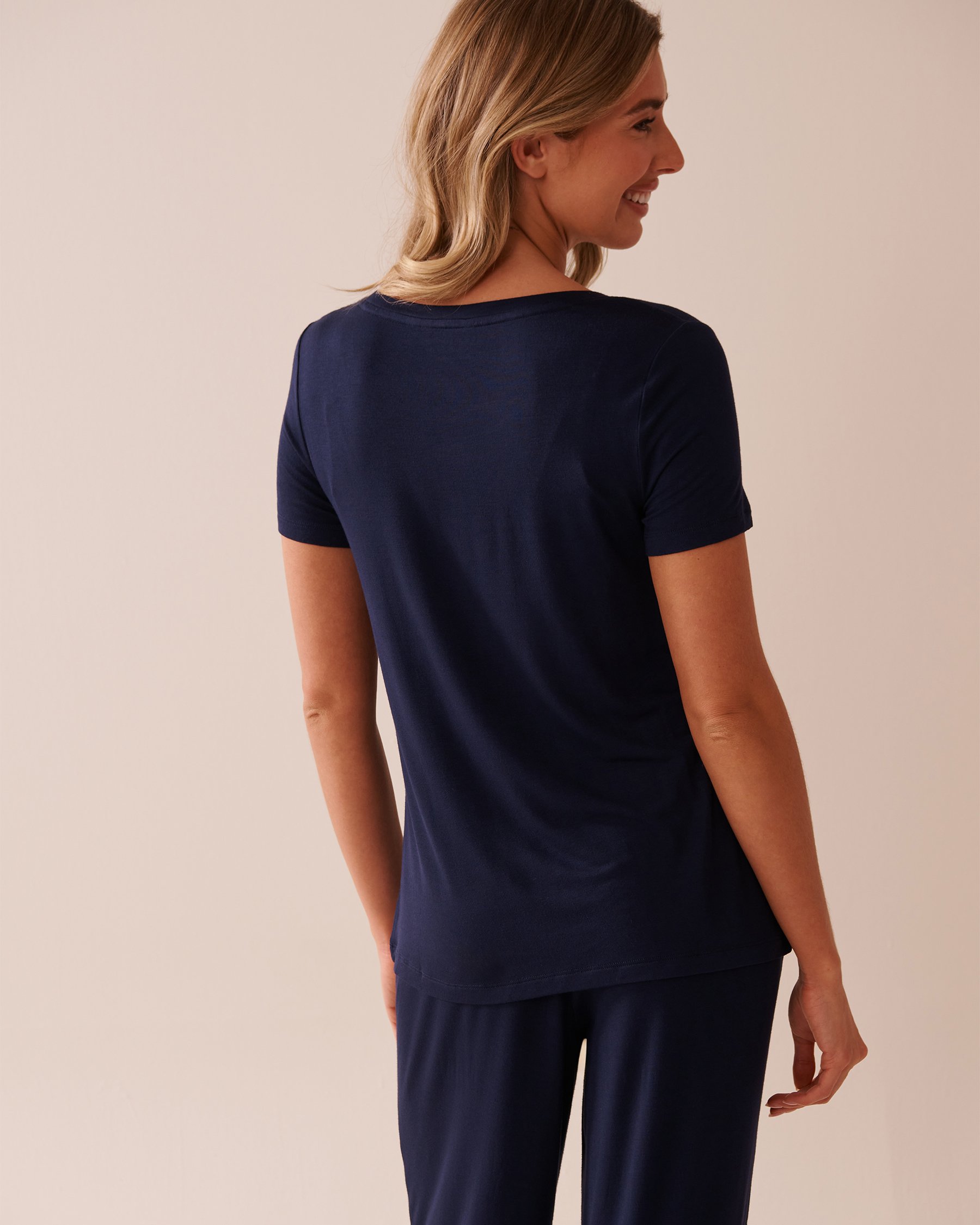 LA VIE EN ROSE Chandail manches courtes en jersey doux imprimé papillon Bleu marine 40100719 - Voir2