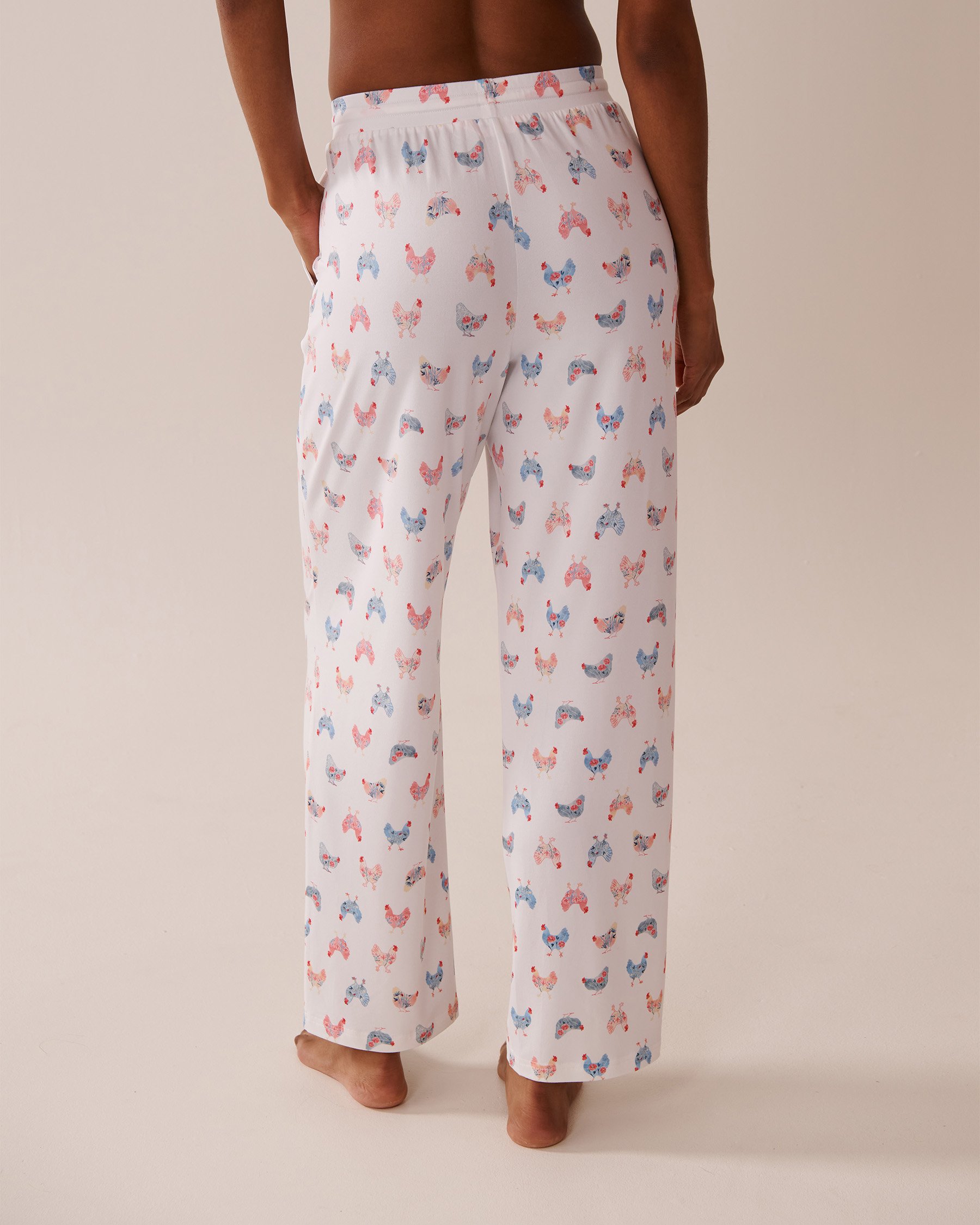 LA VIE EN ROSE Pantalon de pyjama ultra doux imprimé poule Blanc/Poules 40200706 - View2
