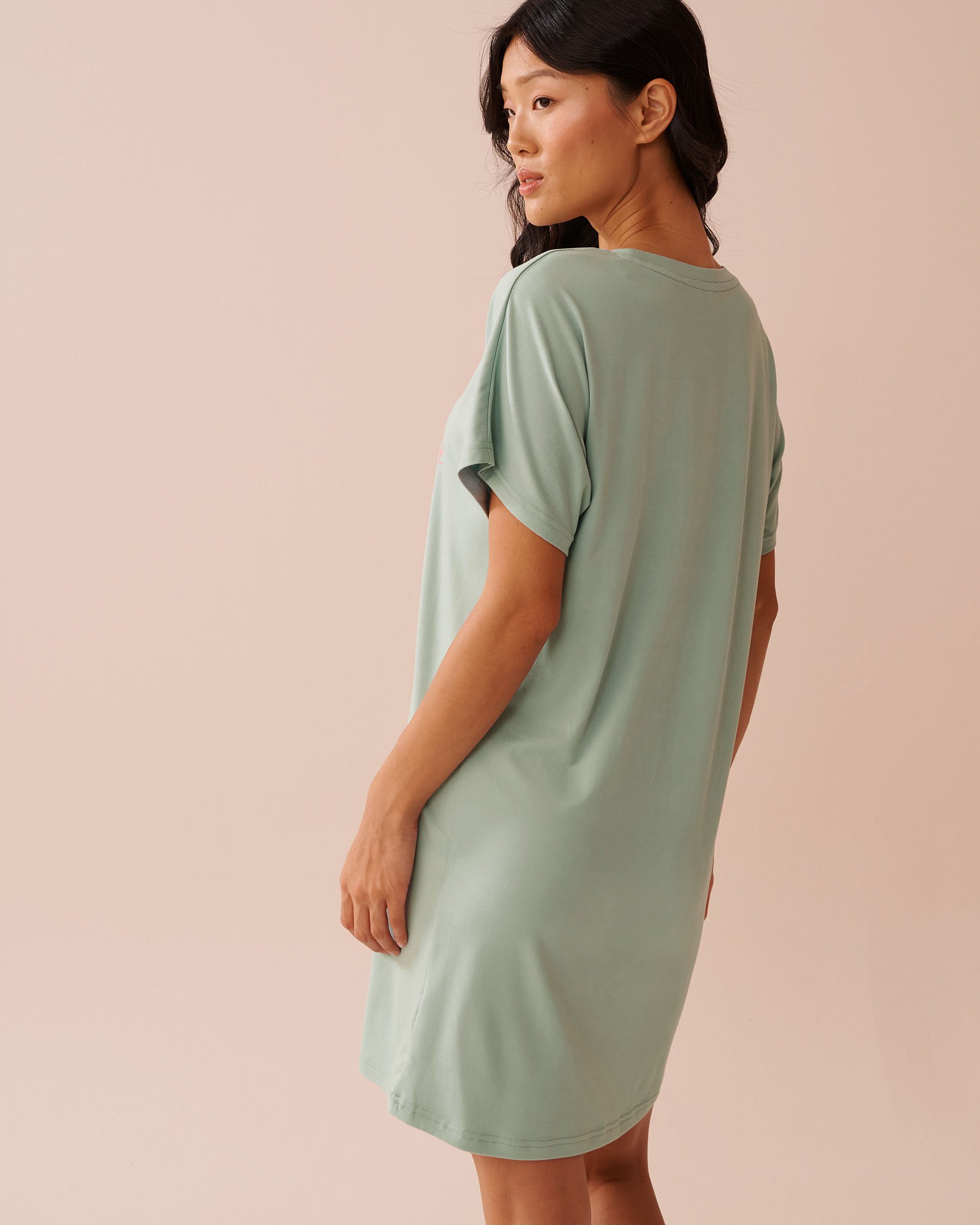 LA VIE EN ROSE Rabbit & Strawberry Print Super Soft Sleepshirt Sage Green 40500414 - View2